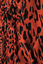 KNT3963-SE90664 RUST ANIMAL BLACK BLOUSE BODYSUIT BOTTOMS CAMI CHEETAH DRESS KNIT LOUNGEWEAR POLYESTER PRINT RED SPANDEX STRETCH TOPS