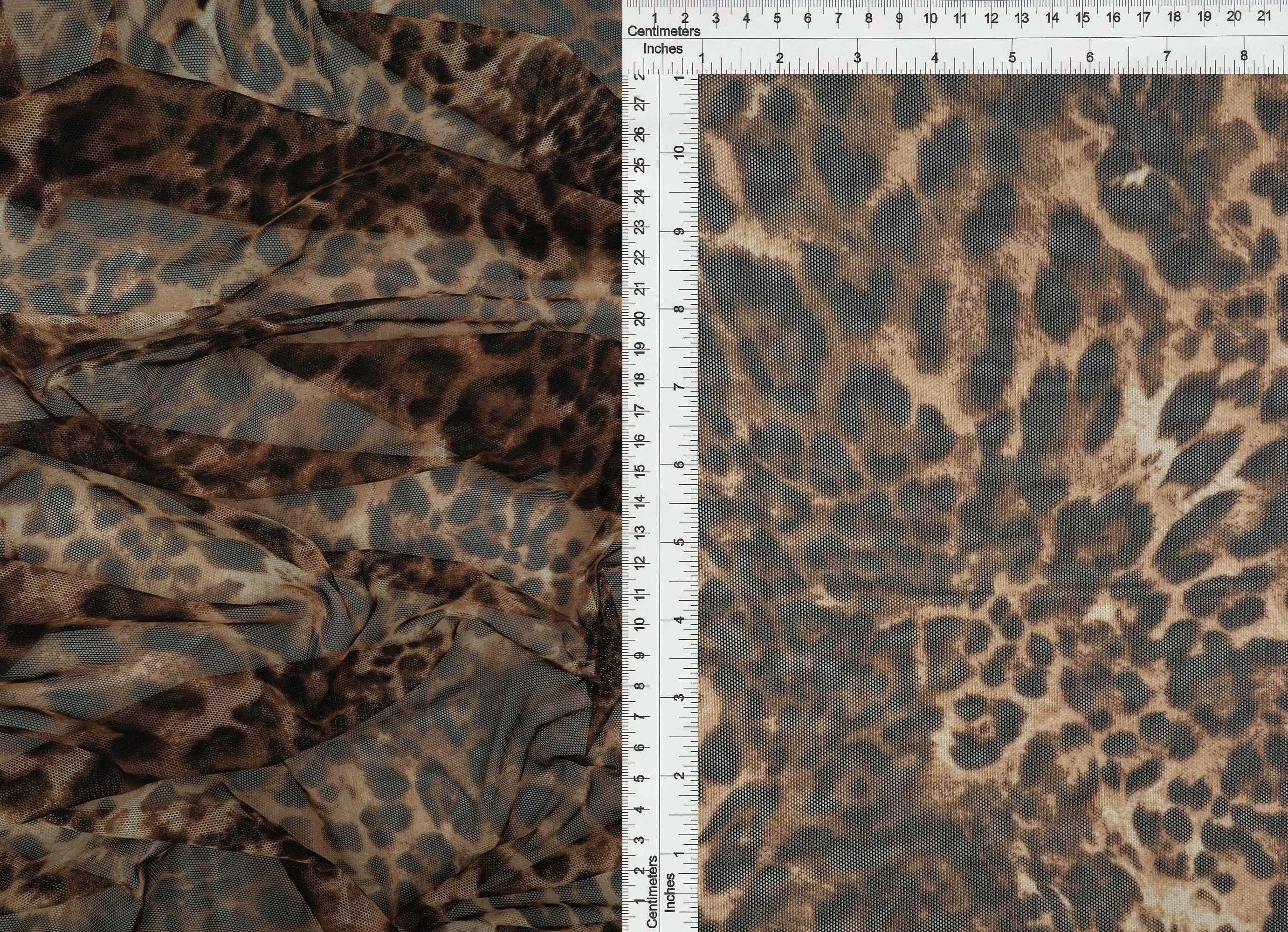 MESH-DU536 MOCHA/BROWN ANIMAL BLOUSE BODYSUIT CAMI FLOCKING LOUNGEWEAR MESH POLYESTER PRINT SPANDEX STRETCH TOPS TUNICS