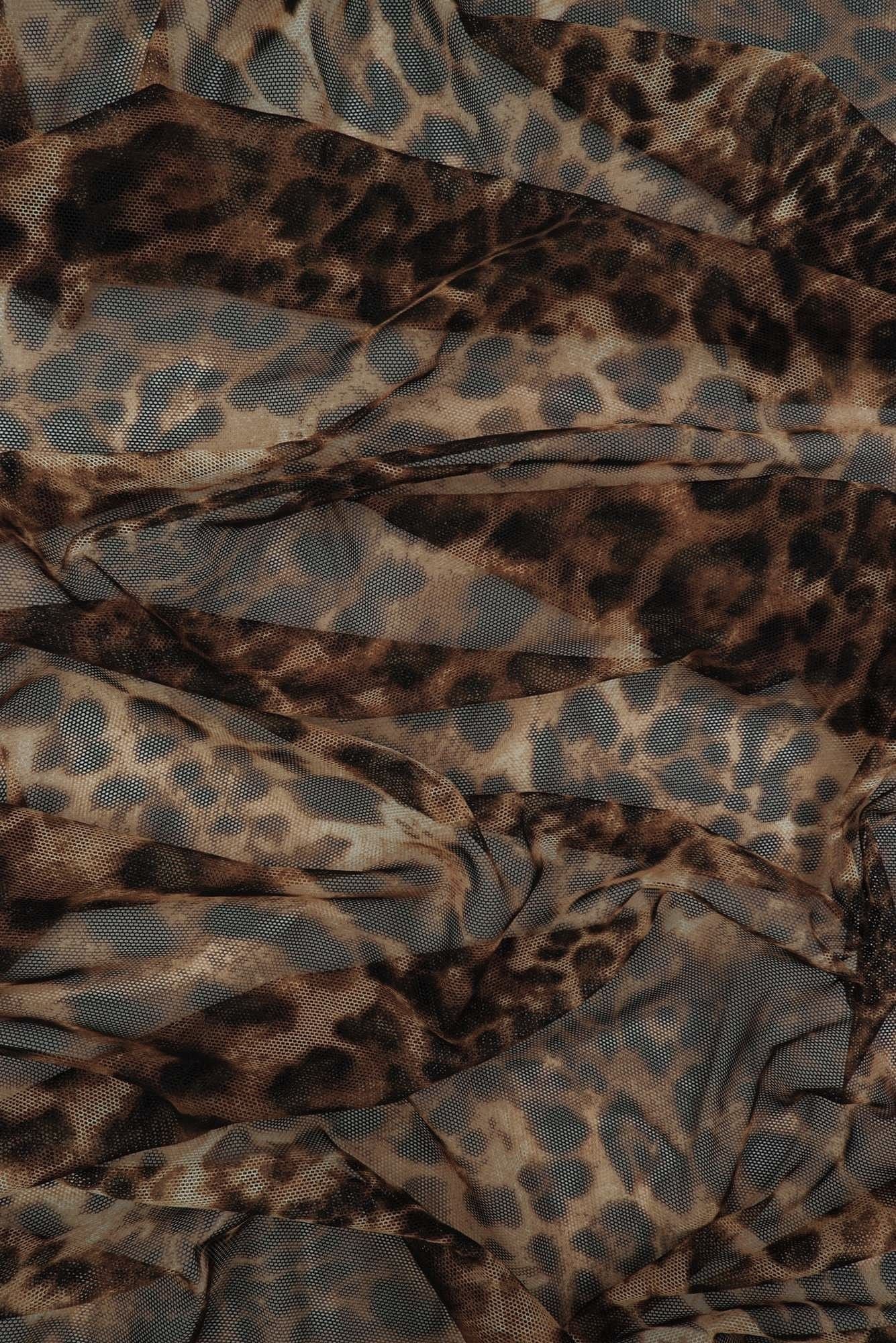 MESH-DU536 MOCHA/BROWN ANIMAL BLOUSE BODYSUIT CAMI FLOCKING LOUNGEWEAR MESH POLYESTER PRINT SPANDEX STRETCH TOPS TUNICS