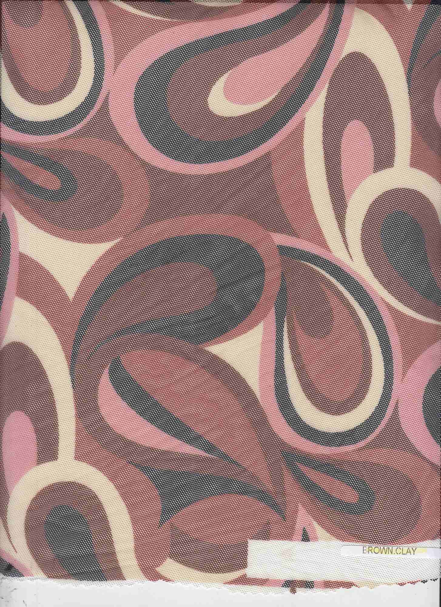 MESH-SE80904 BROWN CLAY BLACK BLOUSE BODYSUIT BROWN CAMI FLOCKING GEOMETRIC LOUNGEWEAR MESH PAISLEY PINK POLYESTER PRINT RETRO SPANDEX STRETCH TOPS TUNICS WHITE