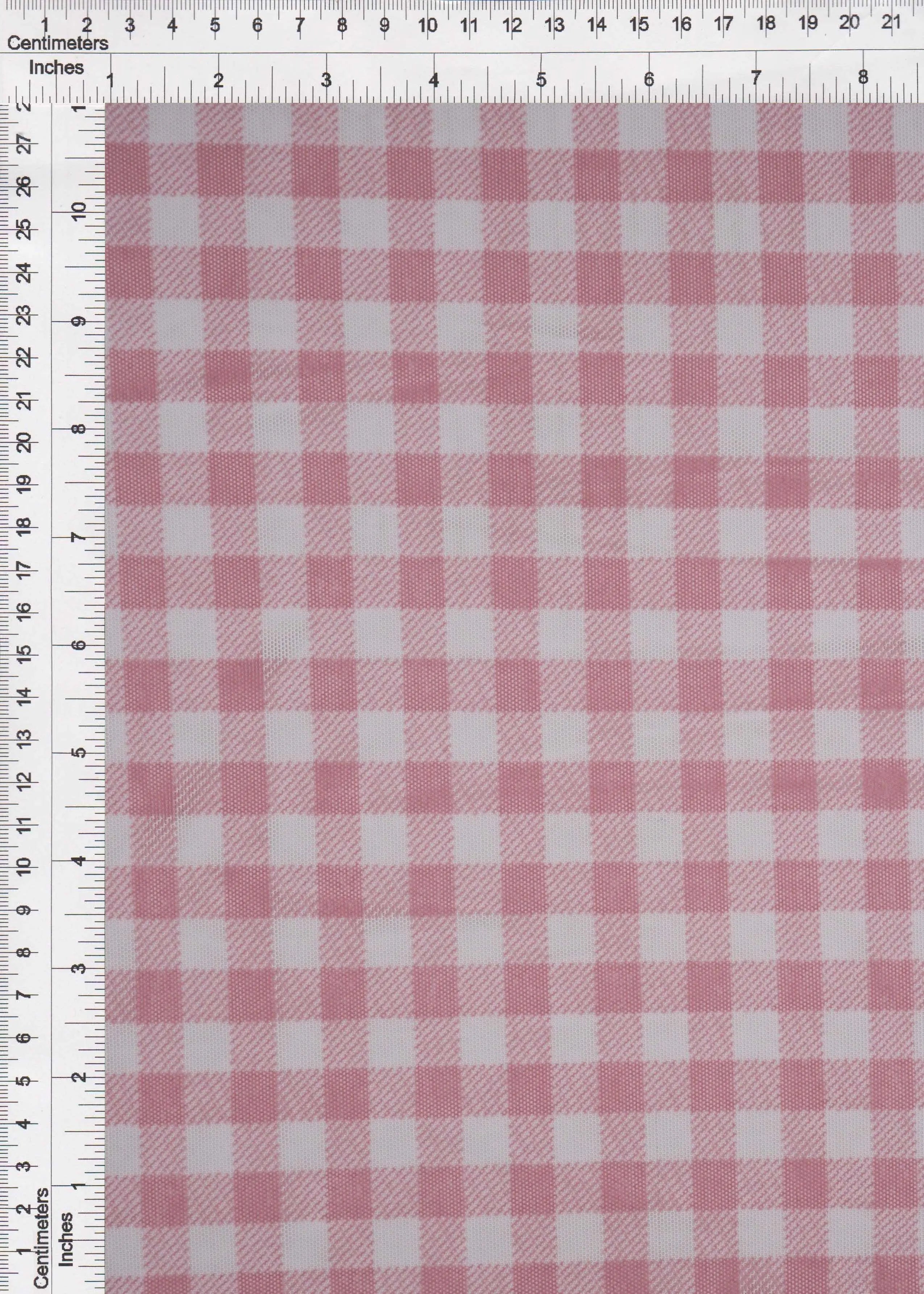 MESH-DU1755 PINK/IVORY BLOUSE BODYSUIT CAMI CHECKERED FLOCKING GINGHAM LOUNGEWEAR MESH PLAID POLYESTER PRINT SPANDEX STRETCH TOPS TUNICS