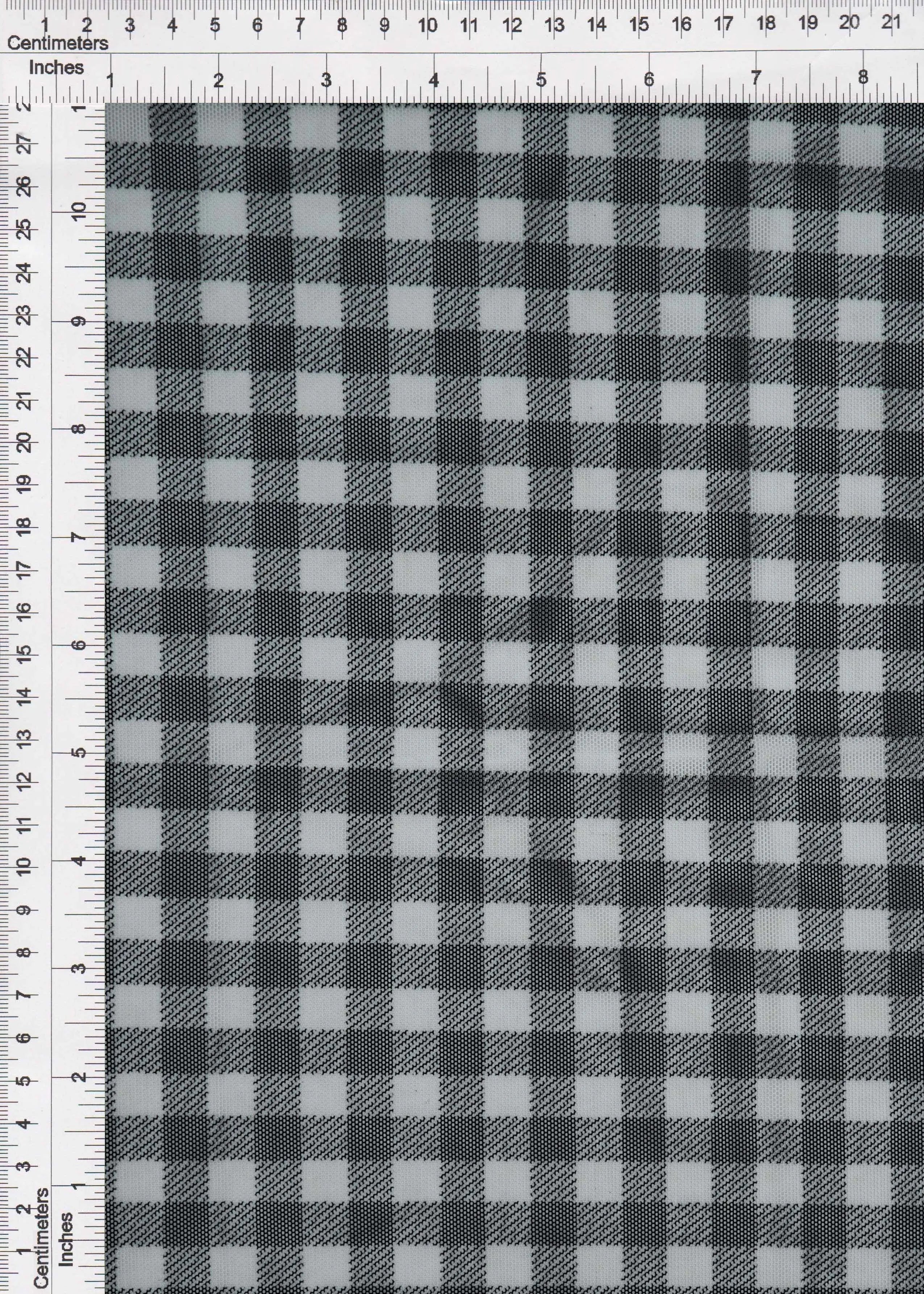 MESH-DU1755 BLK/IVORY BLOUSE BODYSUIT CAMI CHECKERED FLOCKING GINGHAM LOUNGEWEAR MESH PLAID POLYESTER PRINT SPANDEX STRETCH TOPS TUNICS