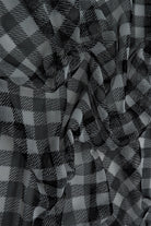 MESH-DU1755 BLK/IVORY BLOUSE BODYSUIT CAMI CHECKERED FLOCKING GINGHAM LOUNGEWEAR MESH PLAID POLYESTER PRINT SPANDEX STRETCH TOPS TUNICS