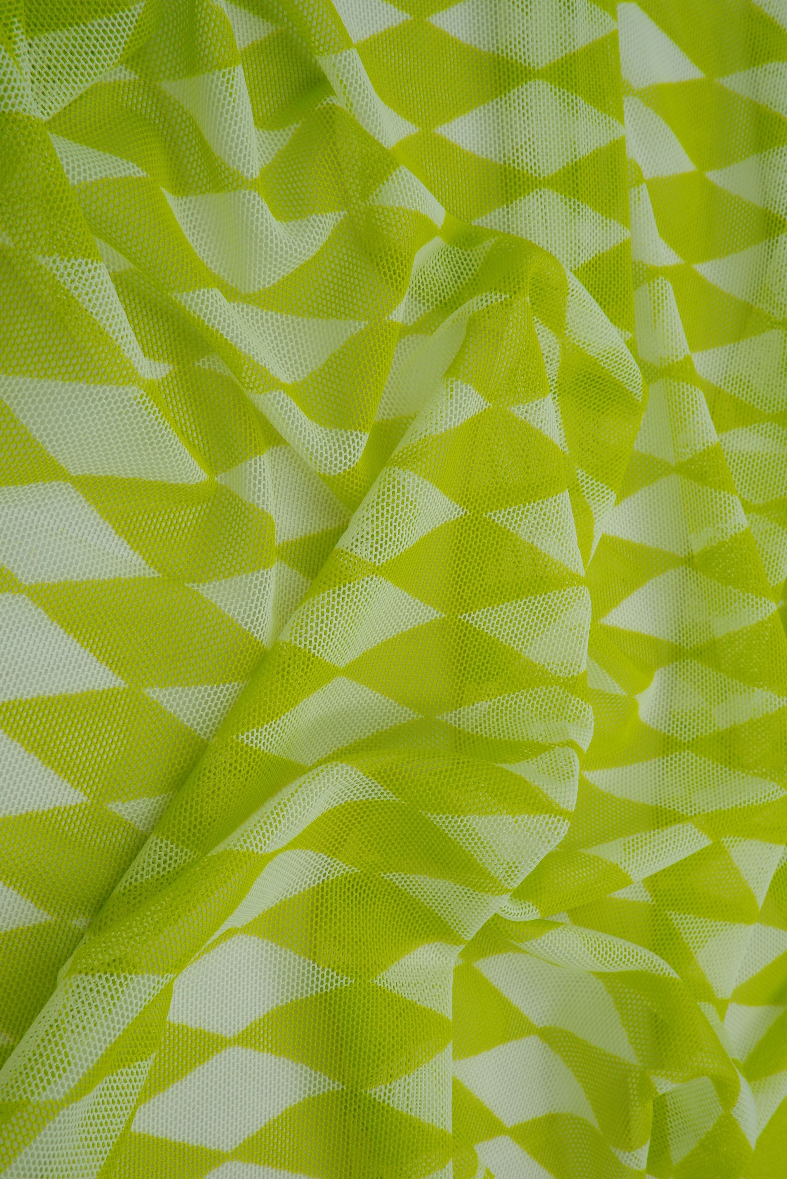 MESH-Q20216 LIME/WHITE BLOUSE BODYSUIT CAMI FLOCKING GEOMETRIC LOUNGEWEAR MESH POLYESTER PRINT RETRO SPANDEX STRETCH TOPS TUNICS