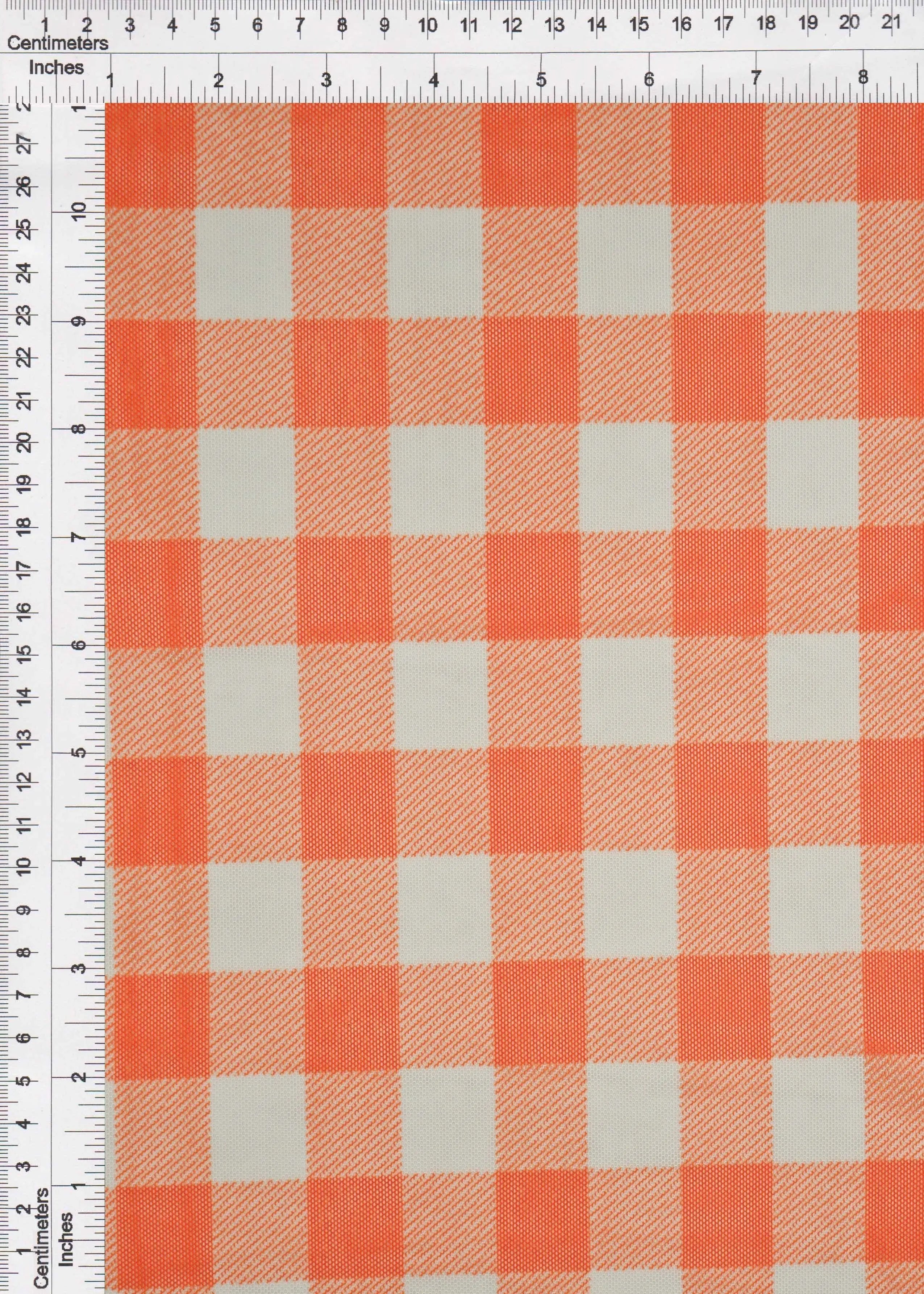 MESH-SE902140 ORANGE/WHT BLOUSE BODYSUIT CAMI CHECKERED FLOCKING GINGHAM LOUNGEWEAR MESH PLAID POLYESTER PRINT SPANDEX STRETCH TOPS TUNICS