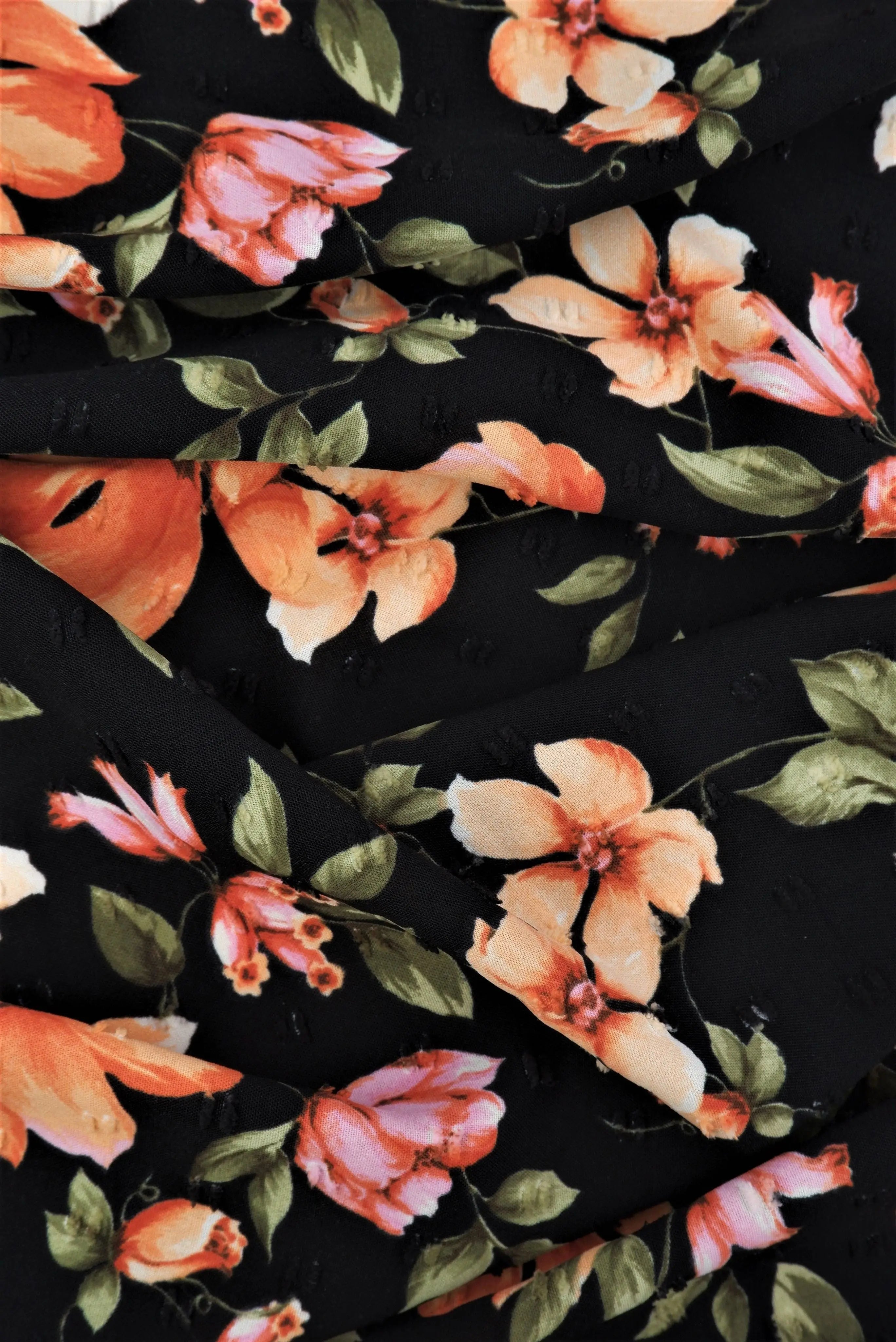 POP4389-MS10113 BLACK FLOWER BLOUSE BOTTOMS CEY DRESS FLORAL PANTS PRINT RAYON SKIRTS SWISS DOT TOPS VINTAGE WOVEN