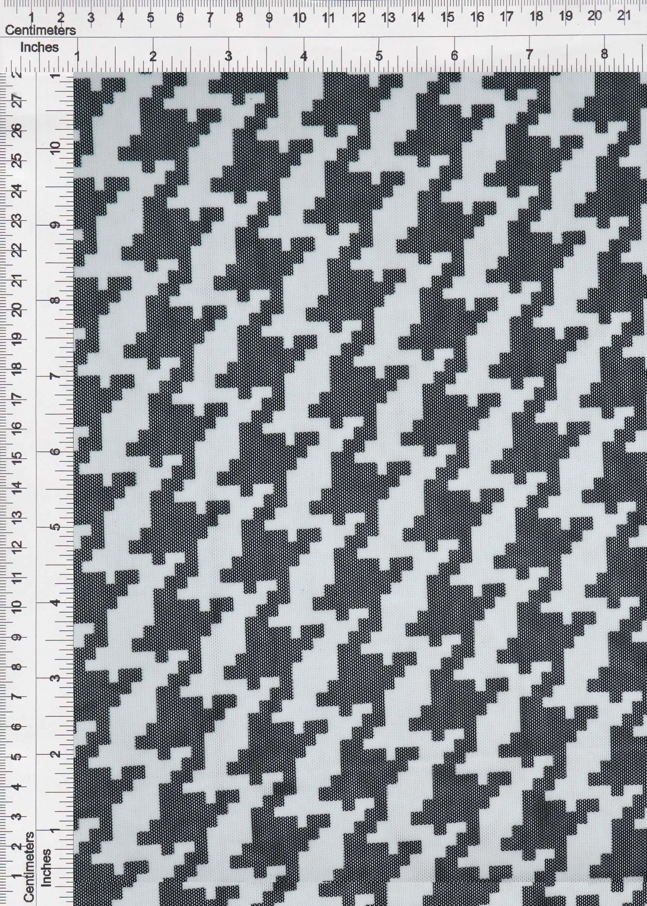 MESH-DU489 BLK/IVORY BLACK BLOUSE BODYSUIT CAMI FLOCKING HOUNDSTOOTH IVORY LOUNGEWEAR MESH POLYESTER PRINT SPANDEX STRETCH TOPS TUNICS