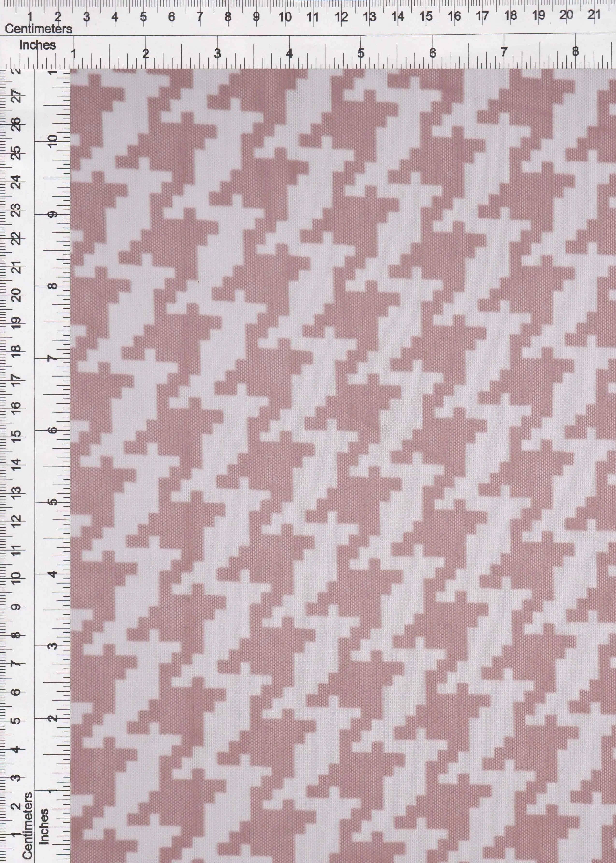 MESH-DU489 CLAY/IVORY BLOUSE BODYSUIT CAMI FLOCKING HOUNDSTOOTH LOUNGEWEAR MESH POLYESTER PRINT SPANDEX STRETCH TOPS TUNICS