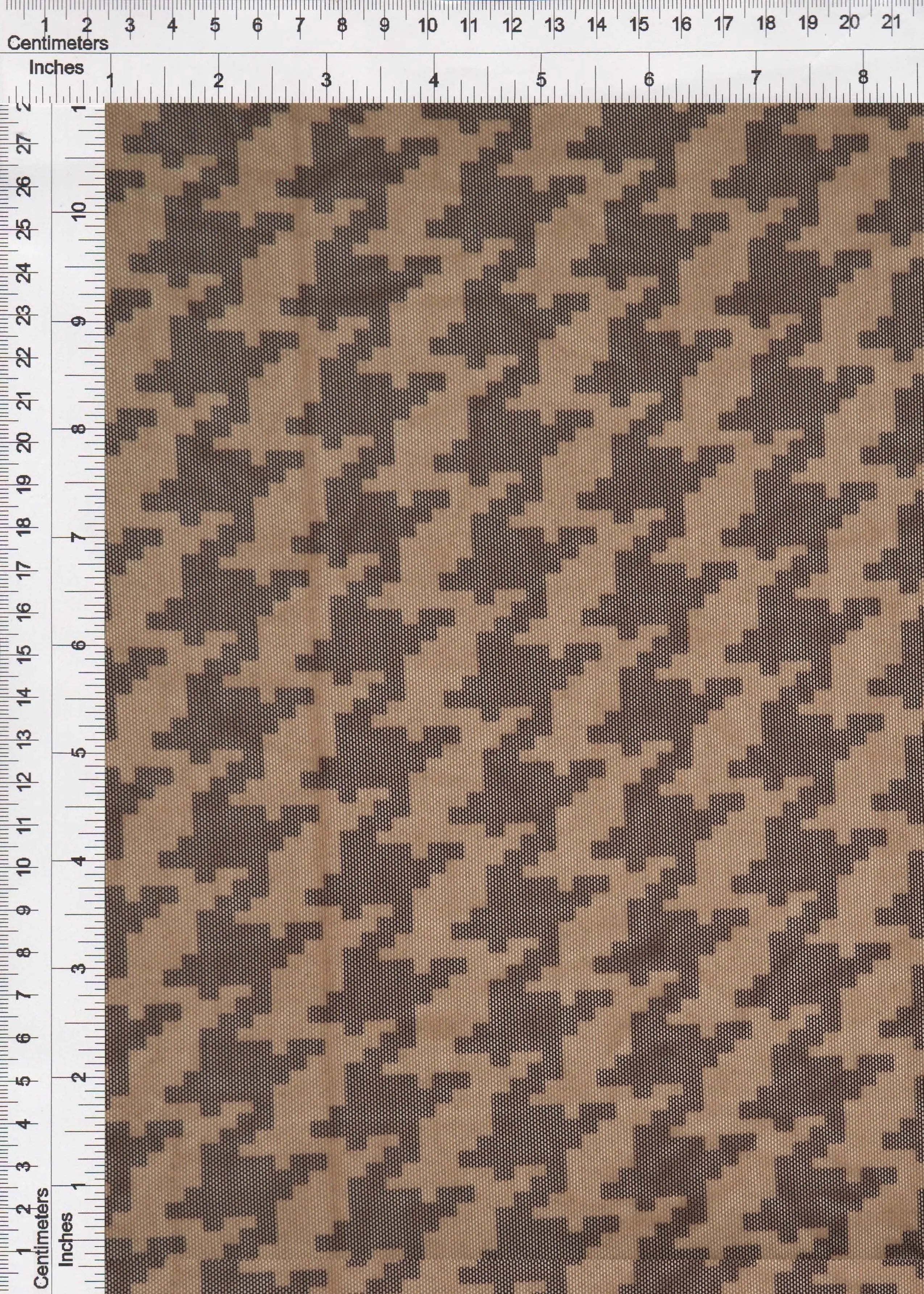 MESH-DU489 BROWN/TAUPE BLOUSE BODYSUIT BROWN CAMI FLOCKING HOUNDSTOOTH LOUNGEWEAR MESH POLYESTER PRINT SPANDEX STRETCH TOPS TUNICS