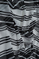 MESH-Q20212 IVORY/BLK BLOUSE BODYSUIT CAMI FLOCKING HORIZONTAL STRIPE LOUNGEWEAR MESH POLYESTER PRINT SPANDEX STRETCH TOPS TUNICS