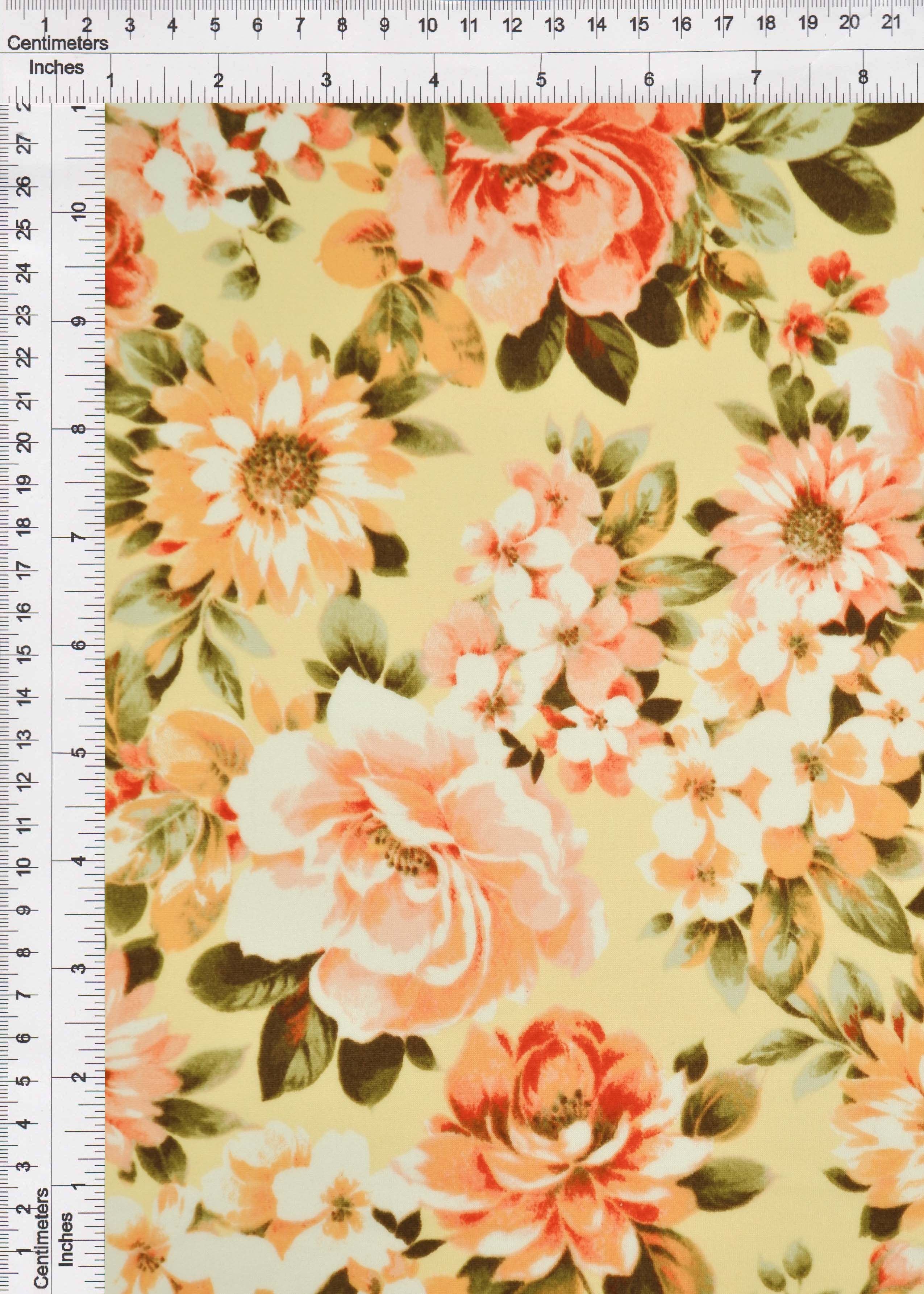 KNT2100-MS10181 YELLOW LT FLOWER BIKER SHORTS BLOUSE BODYSUIT BOTTOMS CAMI DRESS DTY BRUSHED FLORAL KNIT LOUNGEWEAR PANTS POLYESTER PRINT SKIRTS SPANDEX STRETCH T-SHIRT TOPS TUNICS