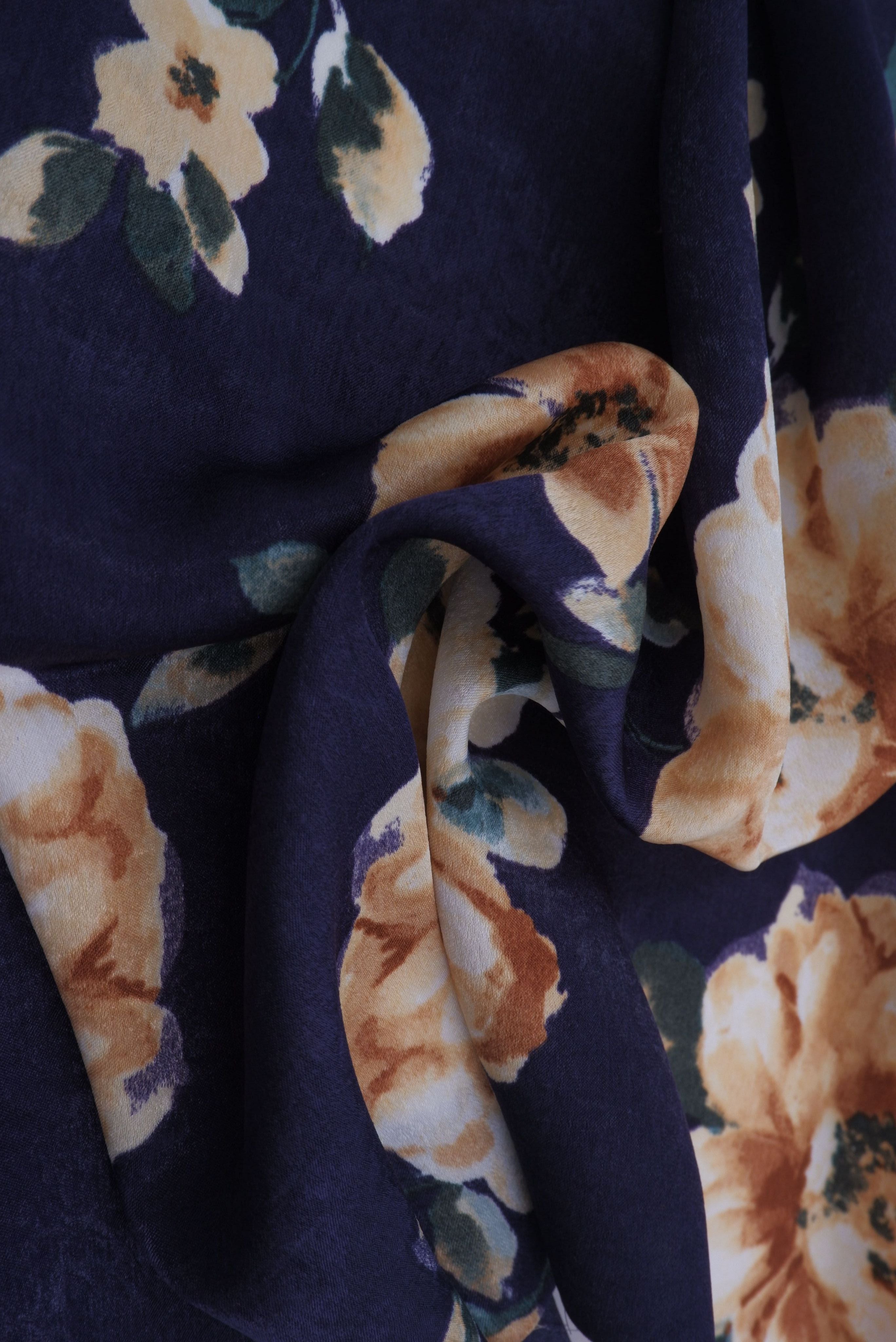 POP4193-MS10197 NAVY FLOWER BLOUSE BODYSUIT BOTTOMS CAMI DRESS FLORAL PANTS POLYESTER PRINT SATIN SKIRTS TOPS TUNICS WOVEN