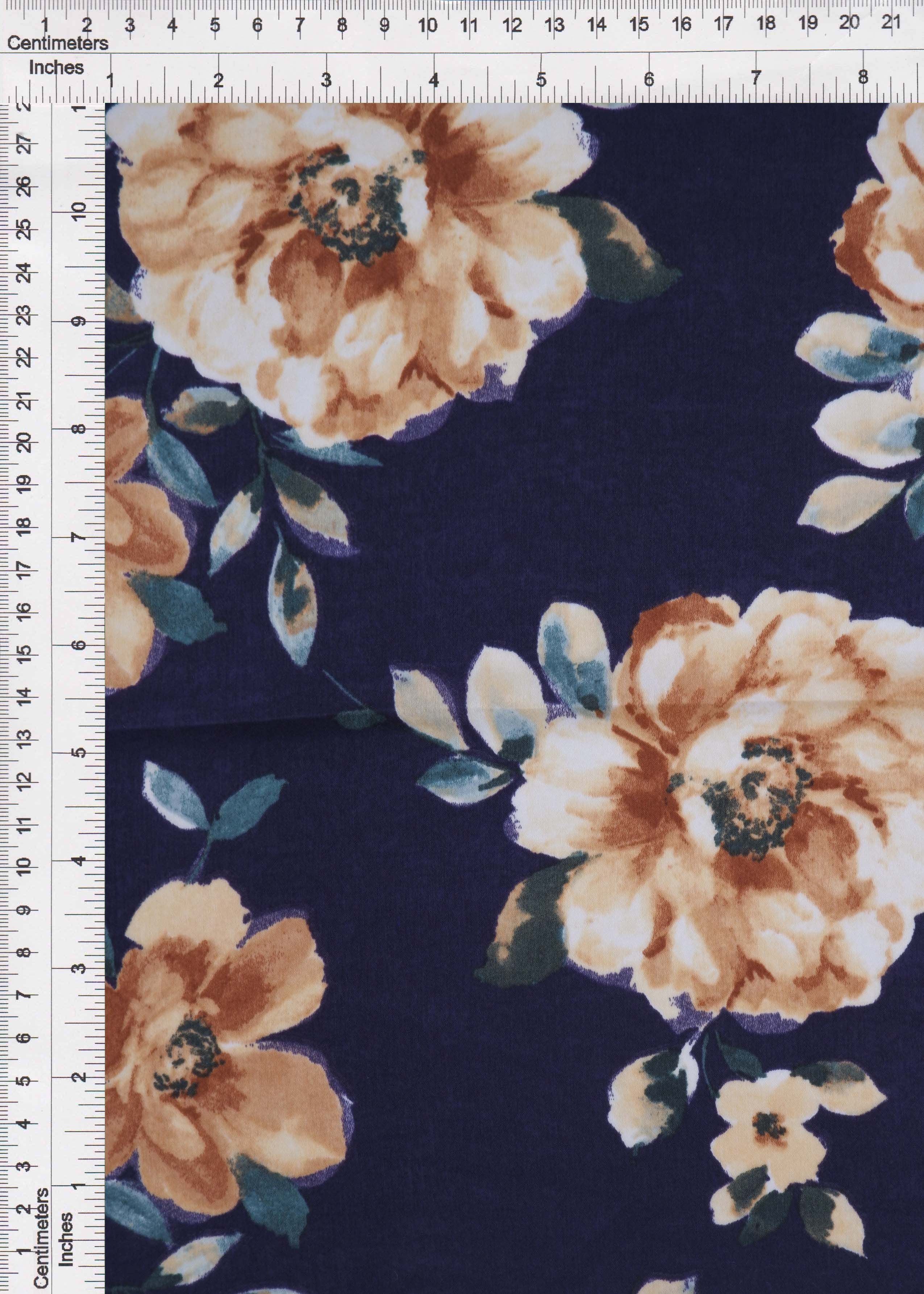 POP4193-MS10197 NAVY FLOWER BLOUSE BODYSUIT BOTTOMS CAMI DRESS FLORAL PANTS POLYESTER PRINT SATIN SKIRTS TOPS TUNICS WOVEN
