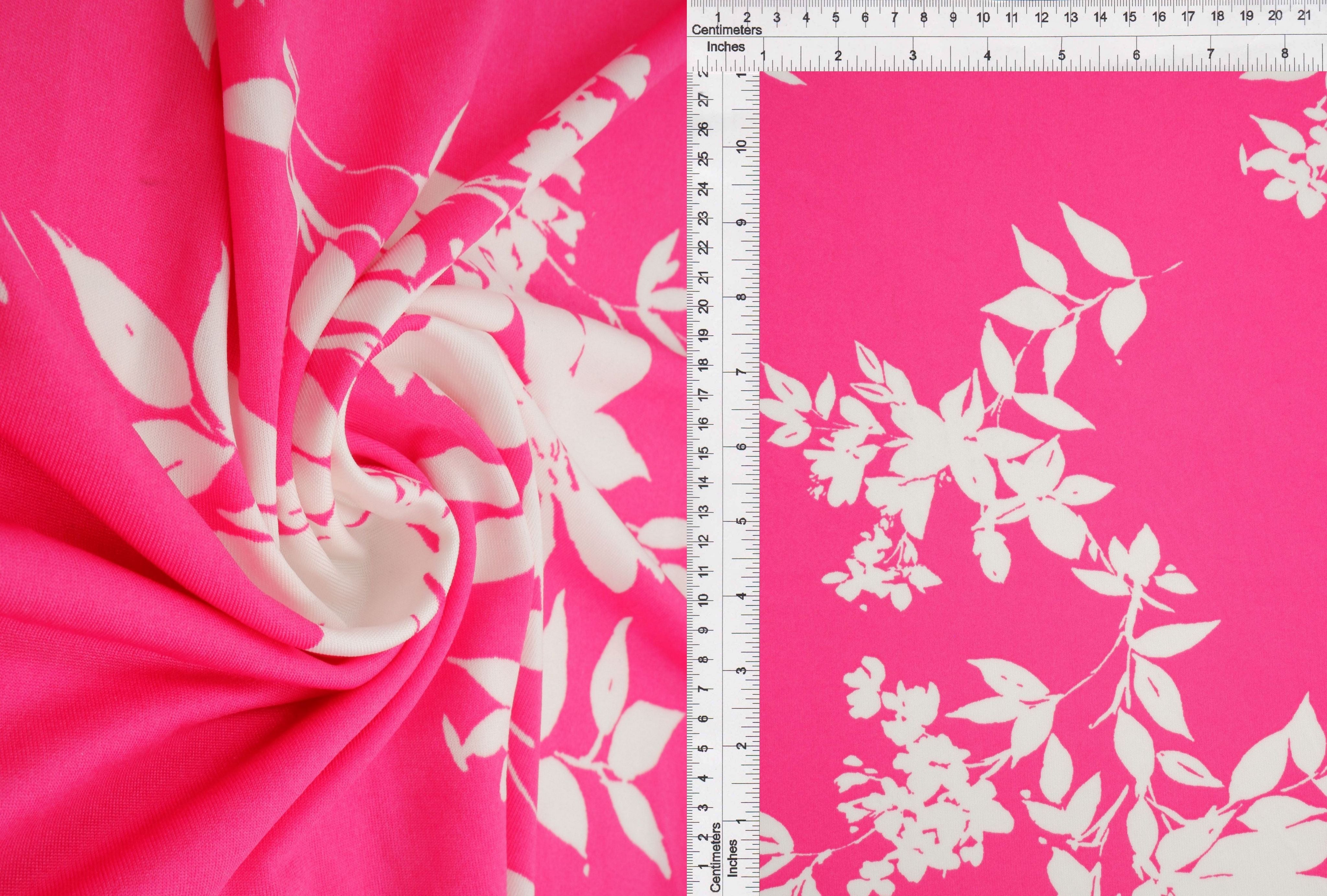 KNT1389-MS11055 PINK HOT FLOWER ACTIVEWEAR BIKER SHORTS BODYSUIT BOTTOMS CAMI DRESS DTY FLORAL FUSCHIA KNIT LOUNGEWEAR PANTS PINK POLYESTER PRINT SKIRTS SPANDEX STRETCH T-SHIRT TOPS TUNICS WHITE