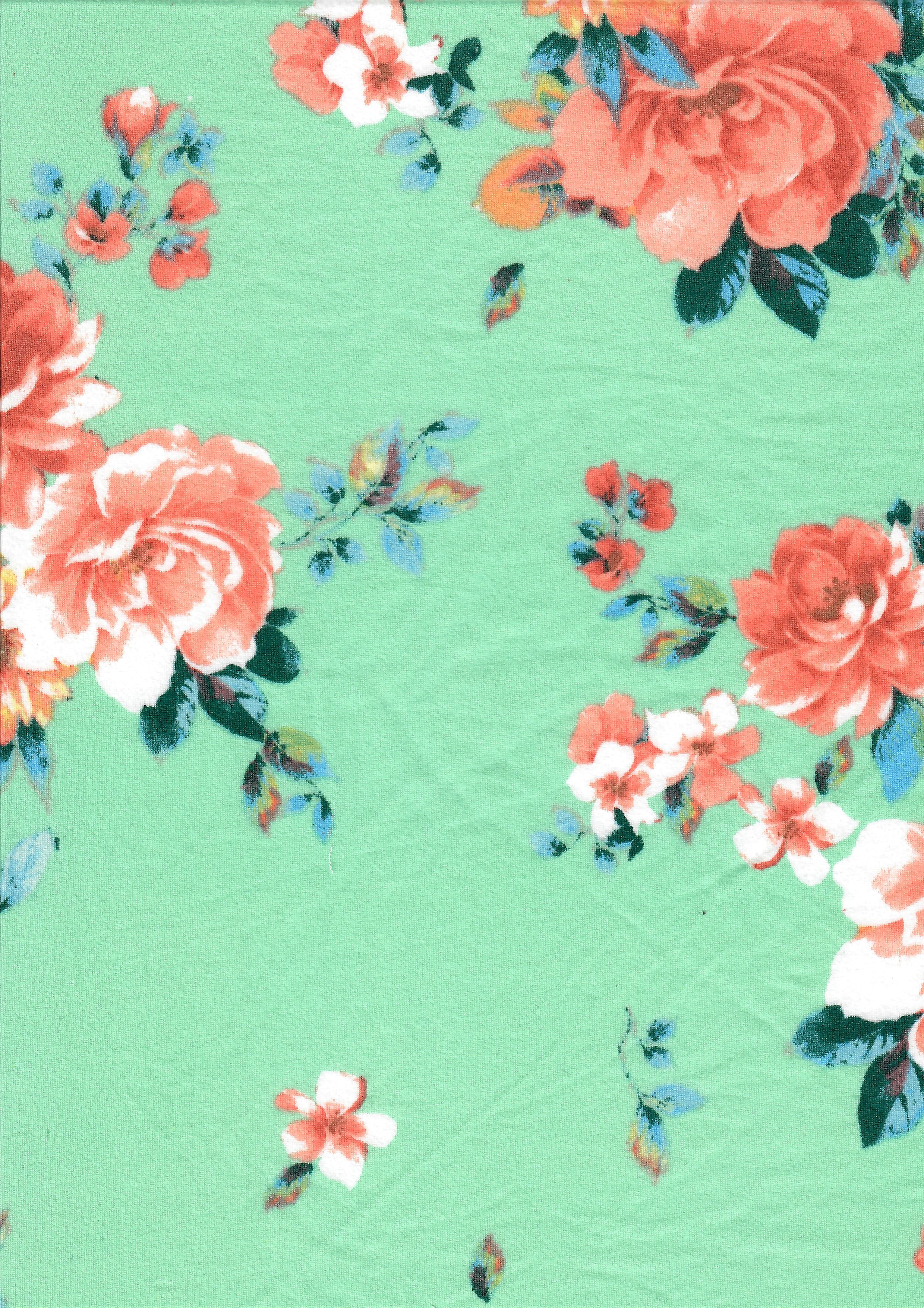 KNT2100-MS11087 MINT FLOWER BIKER SHORTS BLOUSE BODYSUIT BOTTOMS CAMI DRESS DTY BRUSHED FLORAL KNIT LOUNGEWEAR PANTS POLYESTER PRINT SKIRTS SPANDEX STRETCH T-SHIRT TOPS TUNICS