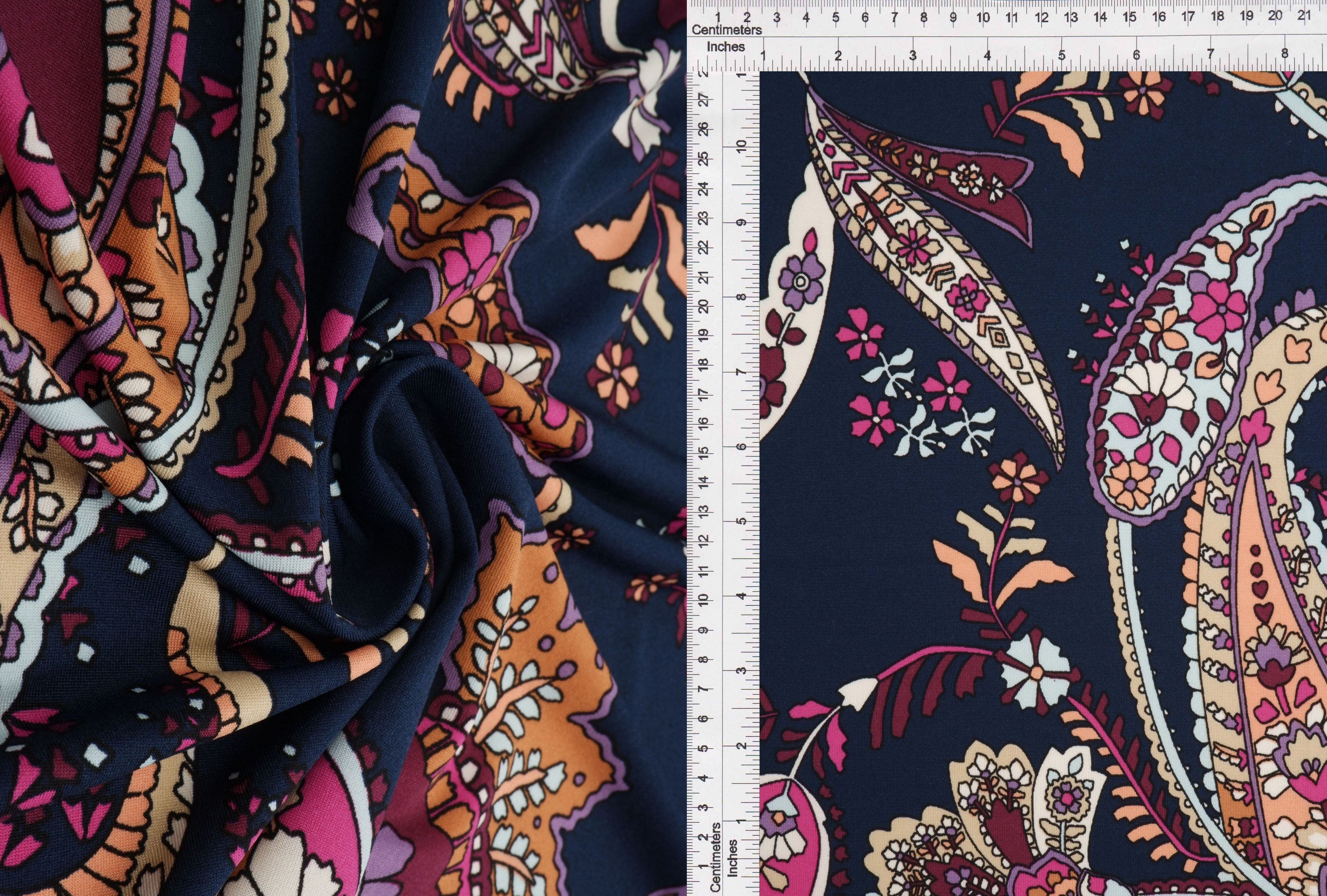 KNT1389-Q10504 NAVY NEW ACTIVEWEAR BIKER SHORTS BODYSUIT BOTTOMS CAMI DRESS KNIT LOUNGEWEAR PAISLEY PANTS POLYESTER PRINT SKIRTS SPANDEX STRETCH T-SHIRT TOPS TUNICS