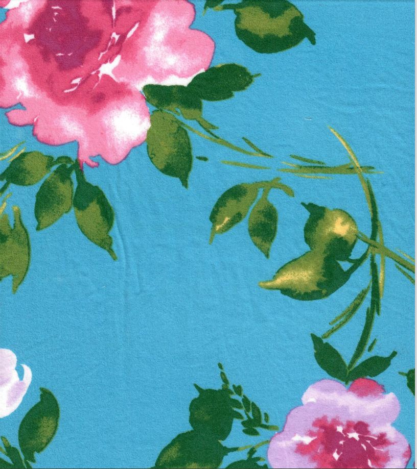KNT2100-Q10111 AQUA BLUE AQUA BIKER SHORTS BLOUSE BOTTOMS DTY BRUSHED FLORAL KNIT POLYESTER PRINT SPANDEX STRETCH TOPS