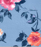 KNT2100-Q10111 CHAMBRAY BIKER SHORTS BLOUSE BLUE BOTTOMS DTY BRUSHED FLORAL KNIT POLYESTER PRINT SPANDEX STRETCH TOPS