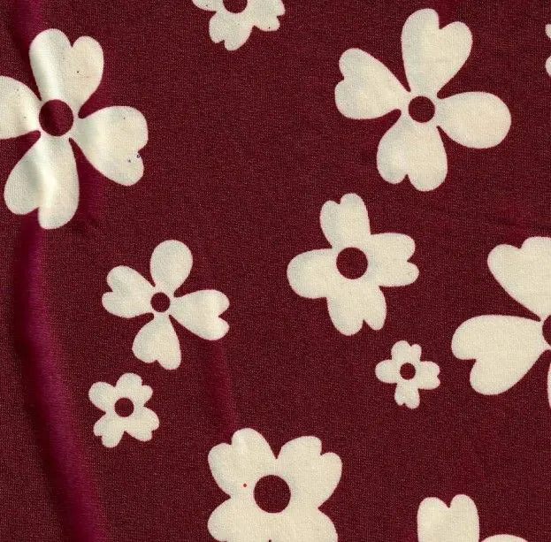 KNT2100-MS11183 BURGUNDY BIKER SHORTS BLOUSE BODYSUIT DTY BRUSHED FLORAL FLOWER KNIT POLYESTER PRINT SPANDEX STRETCH WINE