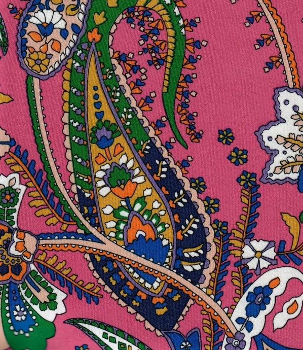 KNT1389-Q10504 FUCHSIA ACTIVEWEAR BIKER SHORTS BODYSUIT BOTTOMS CAMI DRESS KNIT LOUNGEWEAR PAISLEY PANTS POLYESTER PRINT SKIRTS SPANDEX STRETCH T-SHIRT TOPS TUNICS