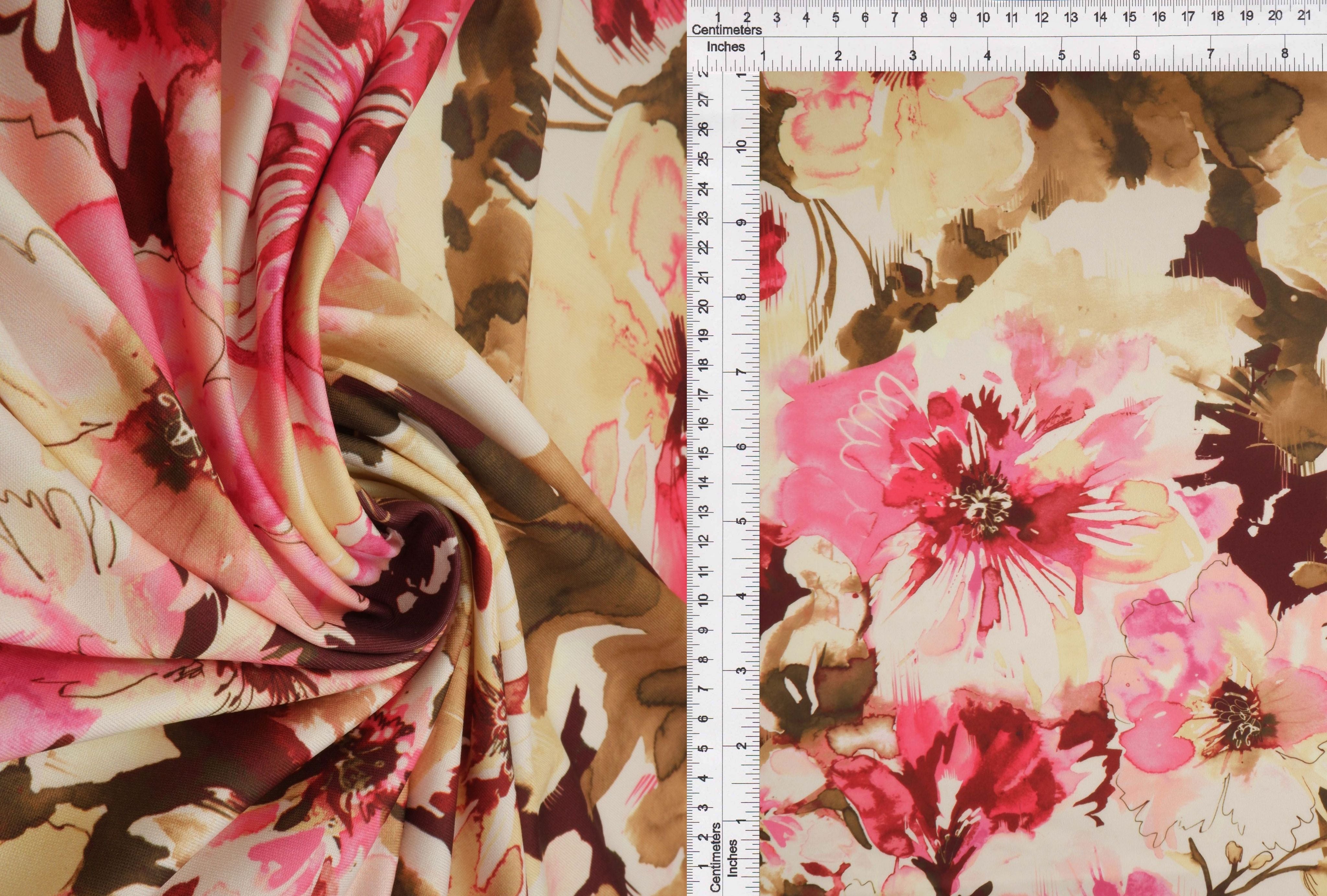 KNT4498-M11303D PINK HOT BLOUSE BODYSUIT BOTTOMS DIGITAL PRINT DRESS FLORAL KNIT POLYESTER SPANDEX STRETCH TOPS