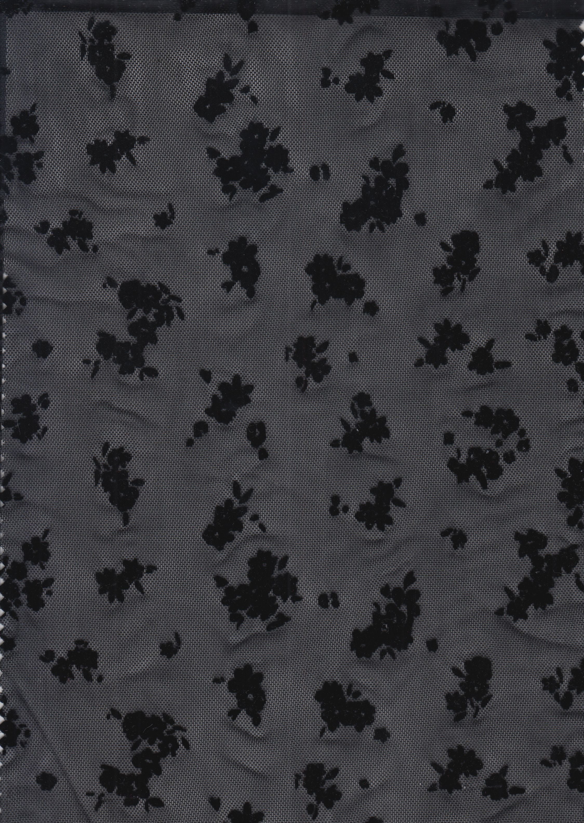 FLOCK-MS11282 BLACK BLACK BLOUSE BOTTOMS DRESS FLOCKING FLORAL MESH POLYESTER SKIRTS SOLID SPANDEX STRETCH TOPS