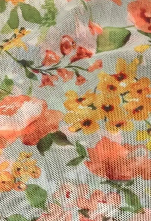 MESH-DU1675 SAND BLOUSE BODYSUIT CAMI DIGITAL PRINT FLOCKING FLORAL FLOWER LOUNGEWEAR MESH POLYESTER SPANDEX STRETCH TOPS TUNICS
