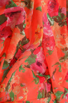 MESH-SE30707 ORANGE BLOUSE BODYSUIT CAMI DIGITAL PRINT FLOCKING FLORAL FLOWER LOUNGEWEAR MESH POLYESTER SPANDEX STRETCH TOPS TUNICS