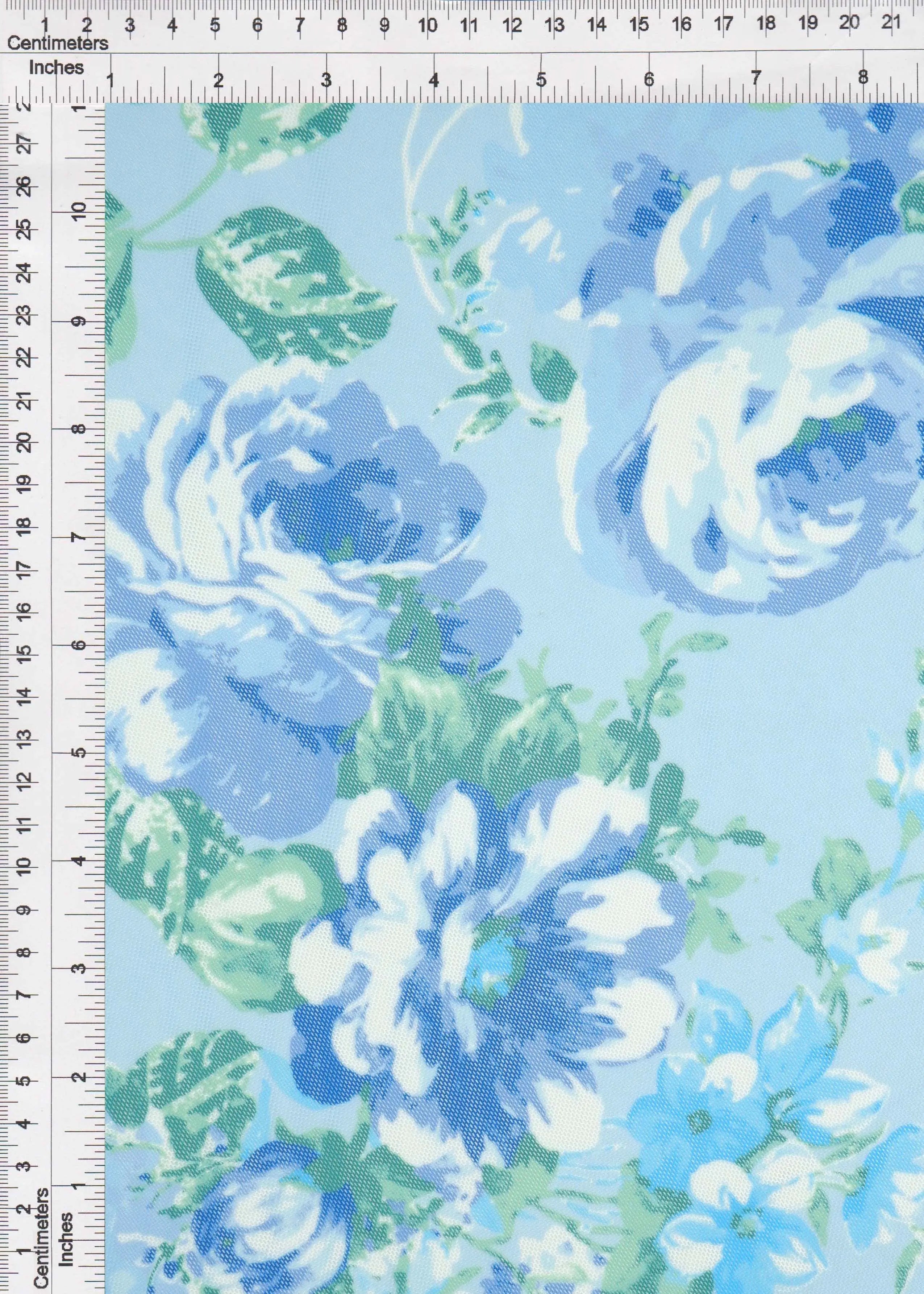 MESH-SE40661 BLUE BLOUSE BODYSUIT CAMI DIGITAL PRINT FLOCKING FLORAL FLOWER LOUNGEWEAR MESH POLYESTER SPANDEX STRETCH TOPS TUNICS