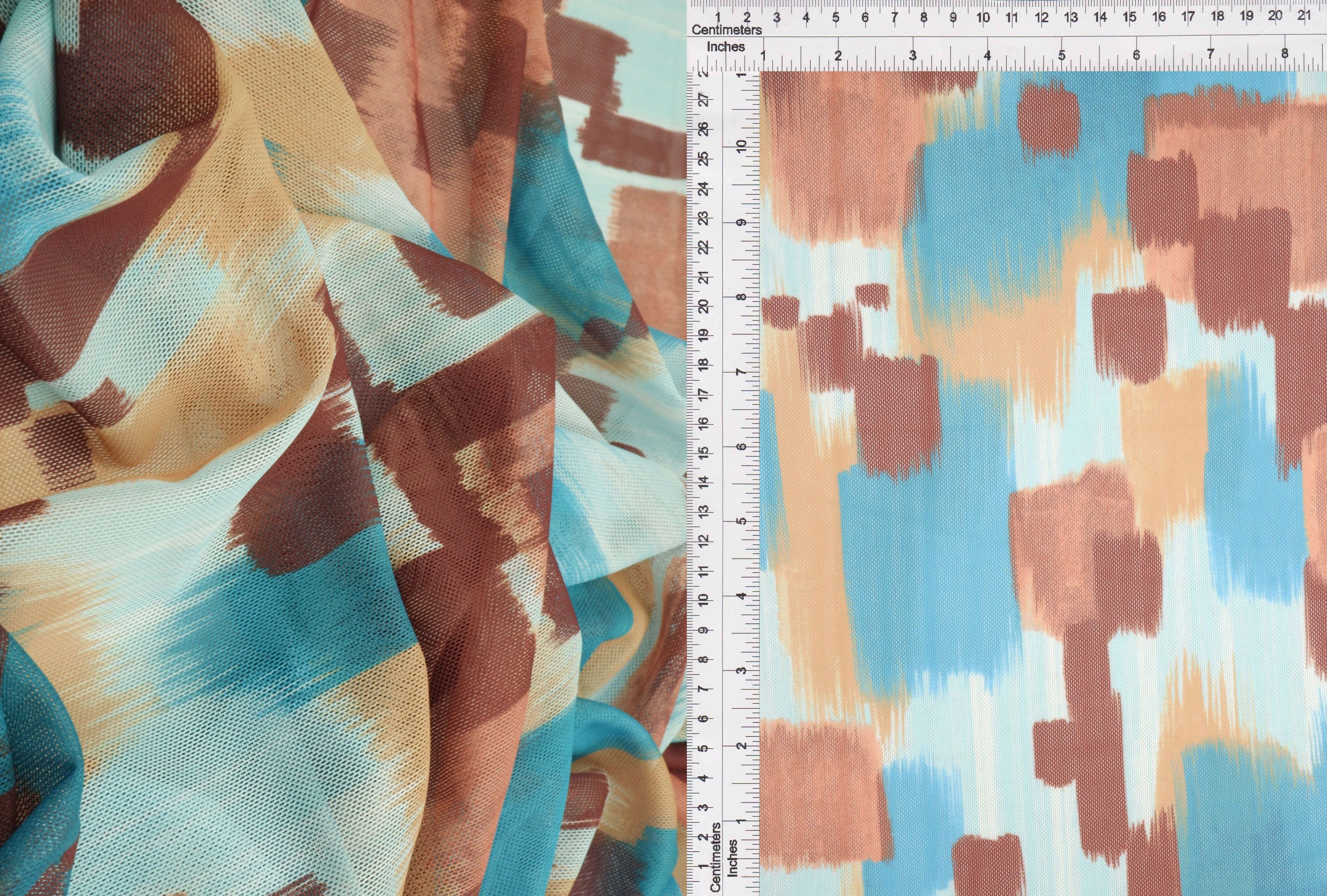 MESH-MS11319D BROWN/MULTI ABSTRACT BLOUSE BODYSUIT BROWN CAMI DIGITAL PRINT FLOCKING LOUNGEWEAR MESH STRETCH TOPS TUNICS