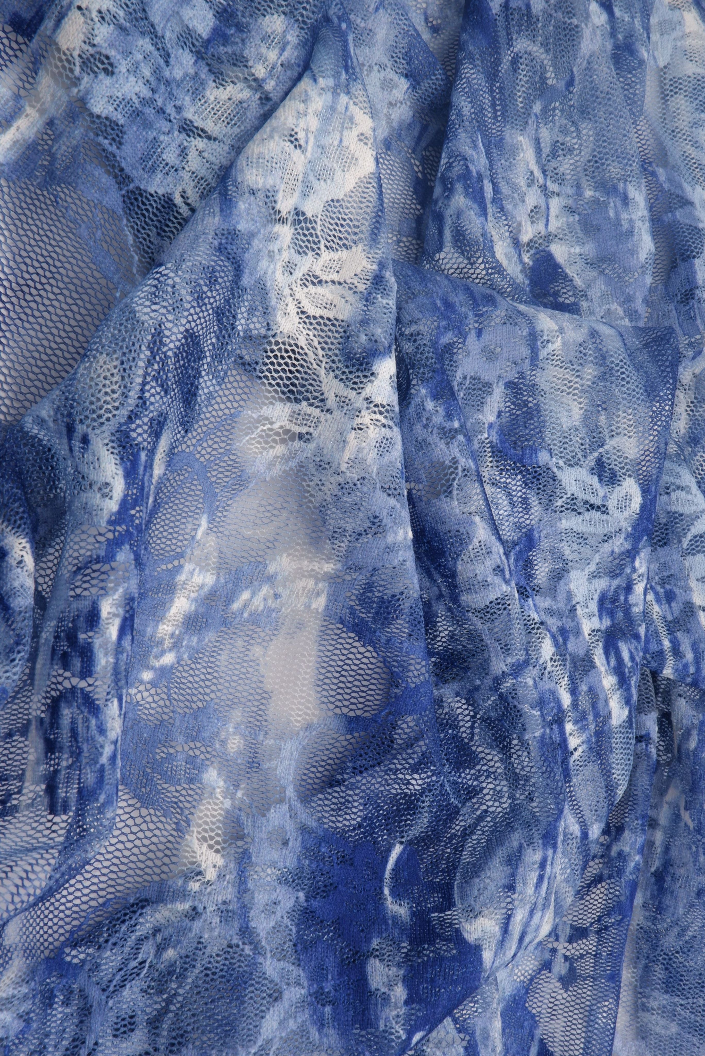 LACE1483-M11251 INDIGO ABSTRACT BLOUSE BODYSUIT CAMI DIGITAL PRINT DRESS LACE POLYESTER SKIRTS SPANDEX TOPS TUNICS