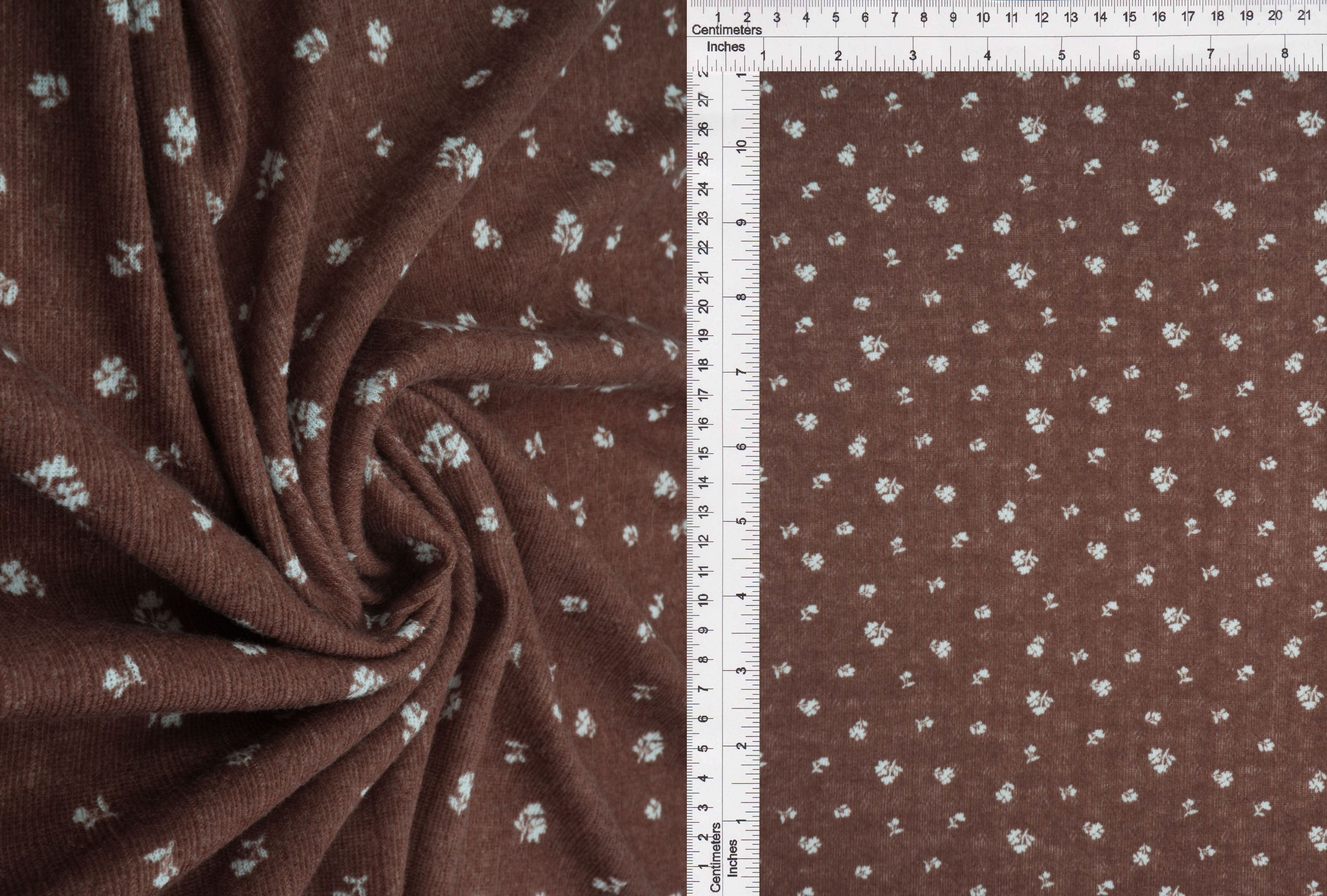KNT4606-MS11366 BROWN BLOUSE BOTTOMS DITSY DRESS KNIT LOUNGEWEAR PANTS POINTELLE POLYESTER PRINT-B SKIRTS SPANDEX STRETCH TOPS TUNICS