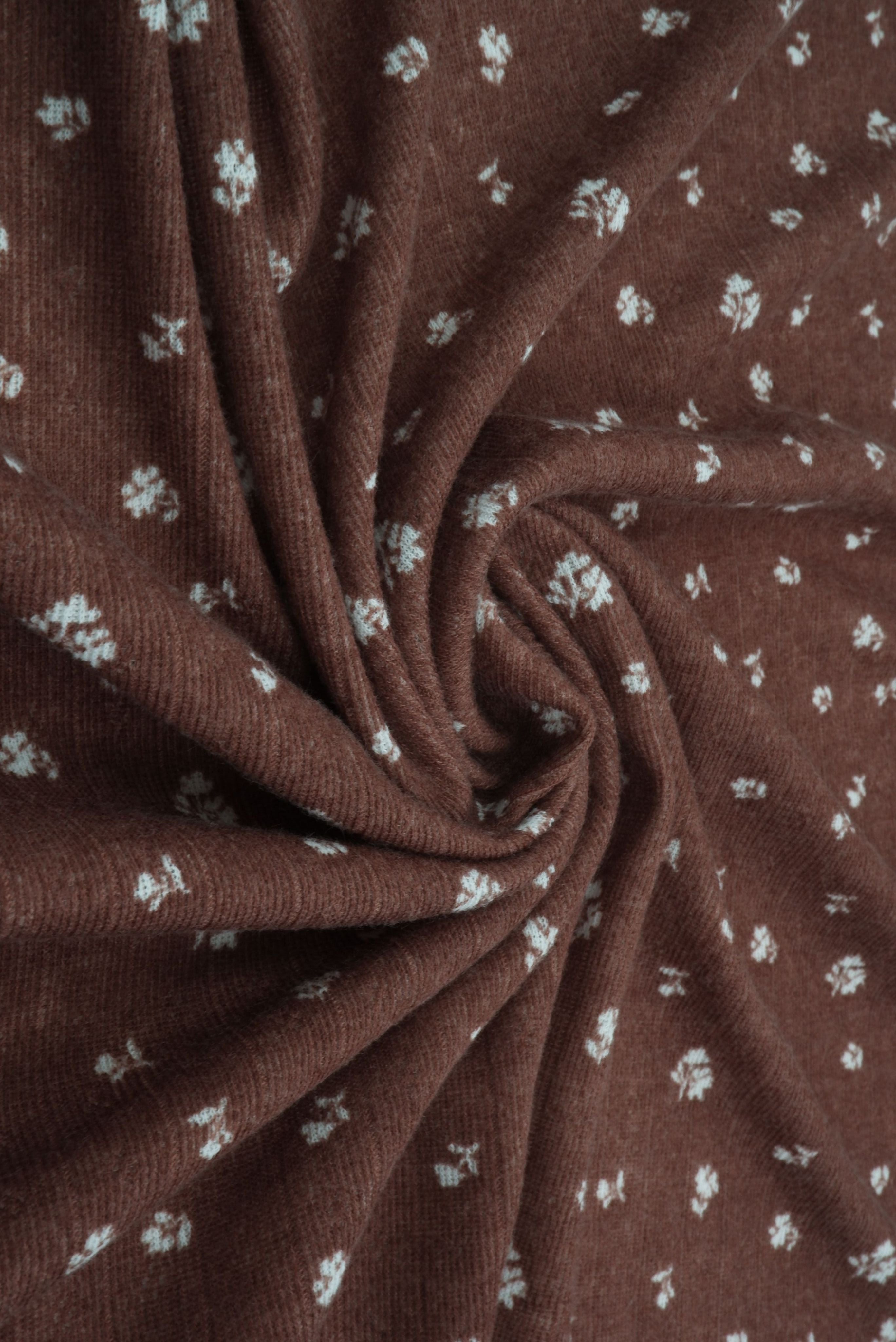 KNT4606-MS11366 BROWN BLOUSE BOTTOMS DITSY DRESS KNIT LOUNGEWEAR PANTS POINTELLE POLYESTER PRINT-B SKIRTS SPANDEX STRETCH TOPS TUNICS