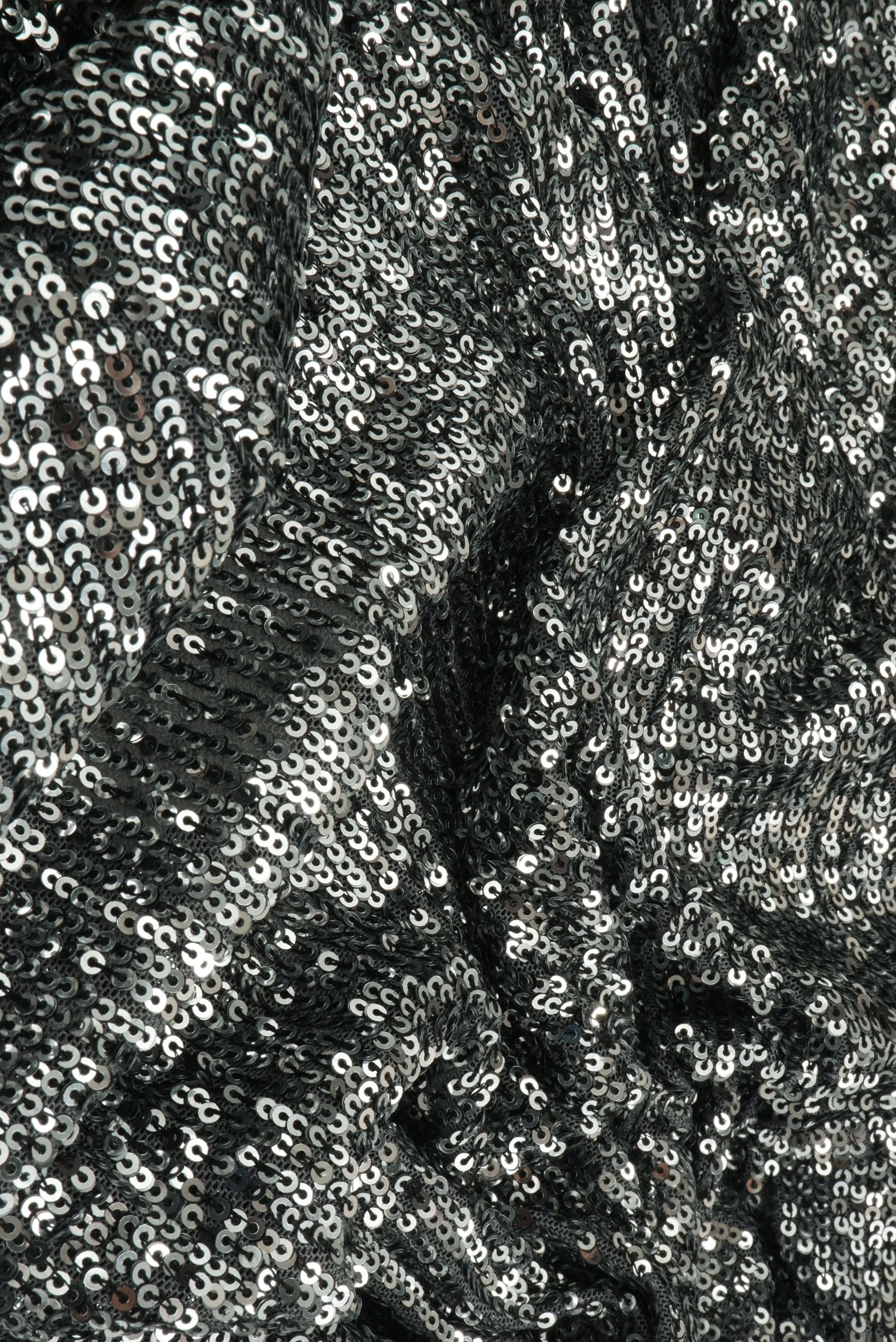 KNC-33546-2 SILVER DRESS EMBROIDERY KNIT MESH POLYESTER SEQUINS SILVER SKIRTS SOLID-B SPANDEX TEXTURE TOPS