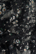 LACE1483-M11018 BLACK BLOUSE BOTTOMS DAISY FLOWER DIGITAL PRINT DRESS LACE PANTS POLYESTER SKIRTS SPANDEX TOPS