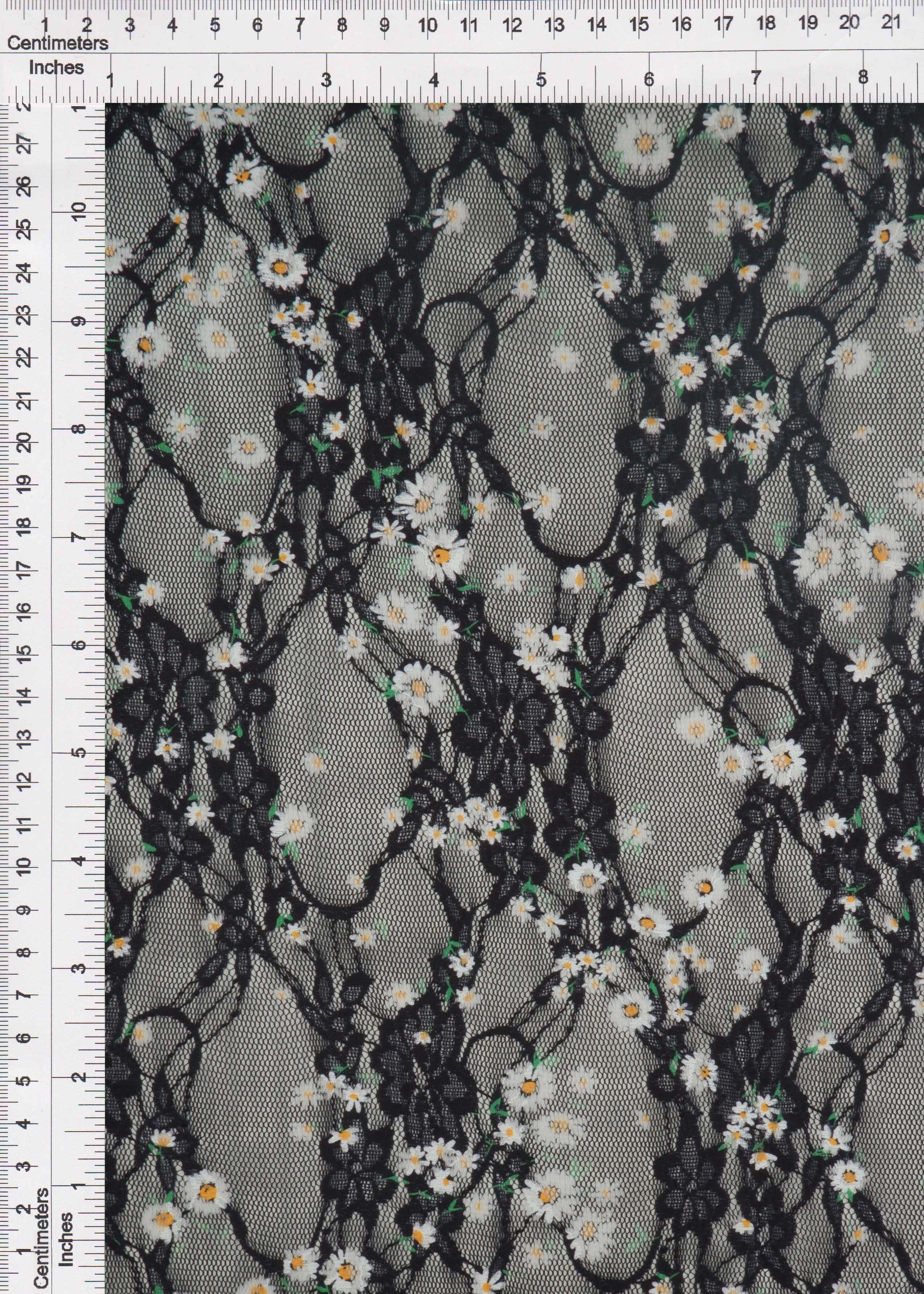 LACE1483-M11018 BLACK BLOUSE BOTTOMS DAISY FLOWER DIGITAL PRINT DRESS LACE PANTS POLYESTER SKIRTS SPANDEX TOPS