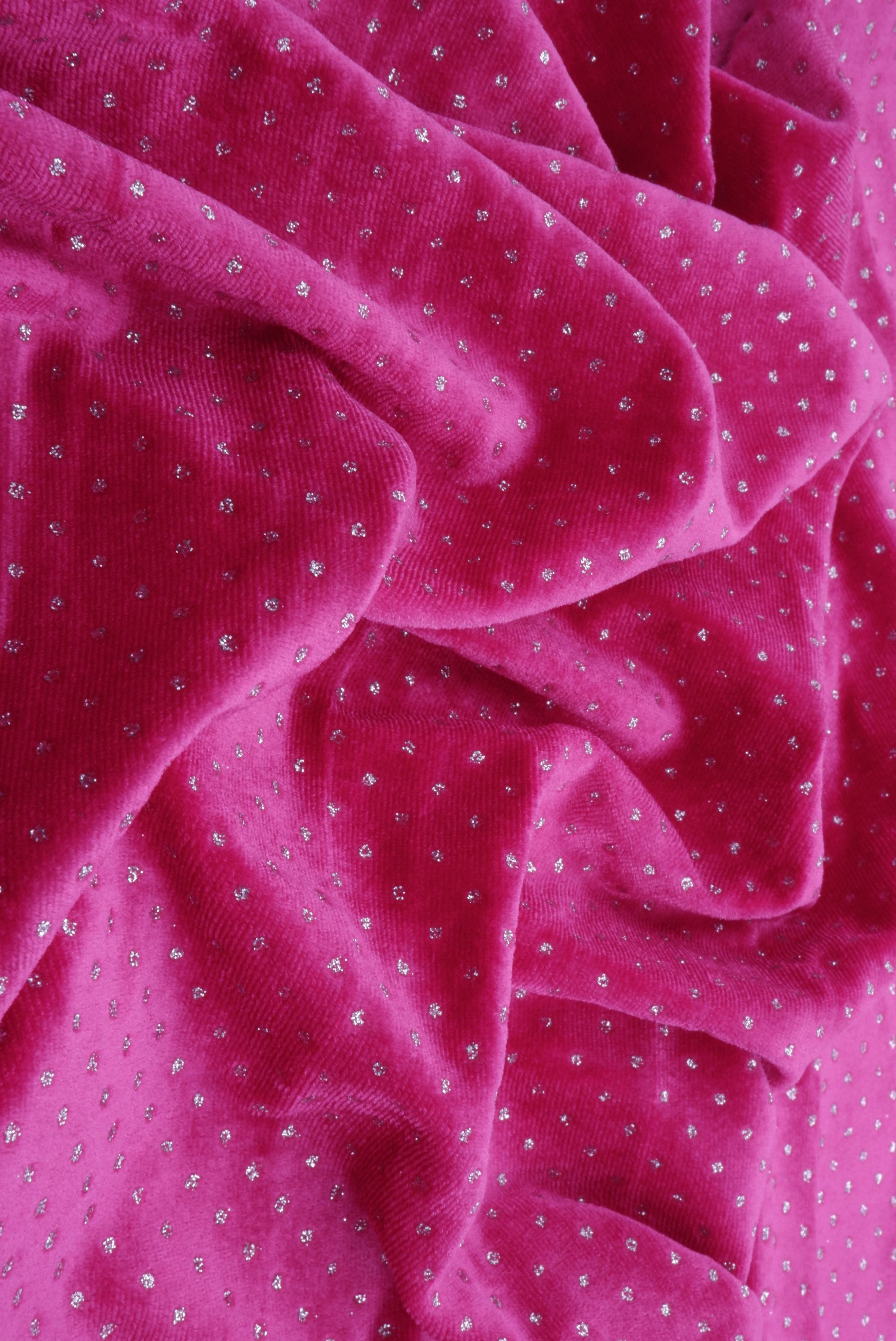 KNT4610 FUCHSIA BLOUSE BODYSUIT BOTTOMS DOT DRESS GLITTER KNIT NO-PRINT PANTS POLYESTER SKIRTS SOLID SPANDEX STRETCH TOPS VELVET
