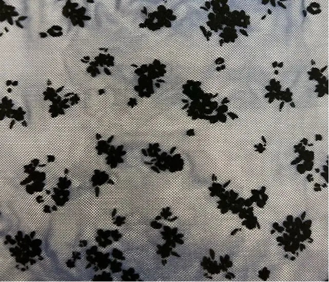 Black Floral Ditsy Flocking Mesh - FLOCK-MS11282 