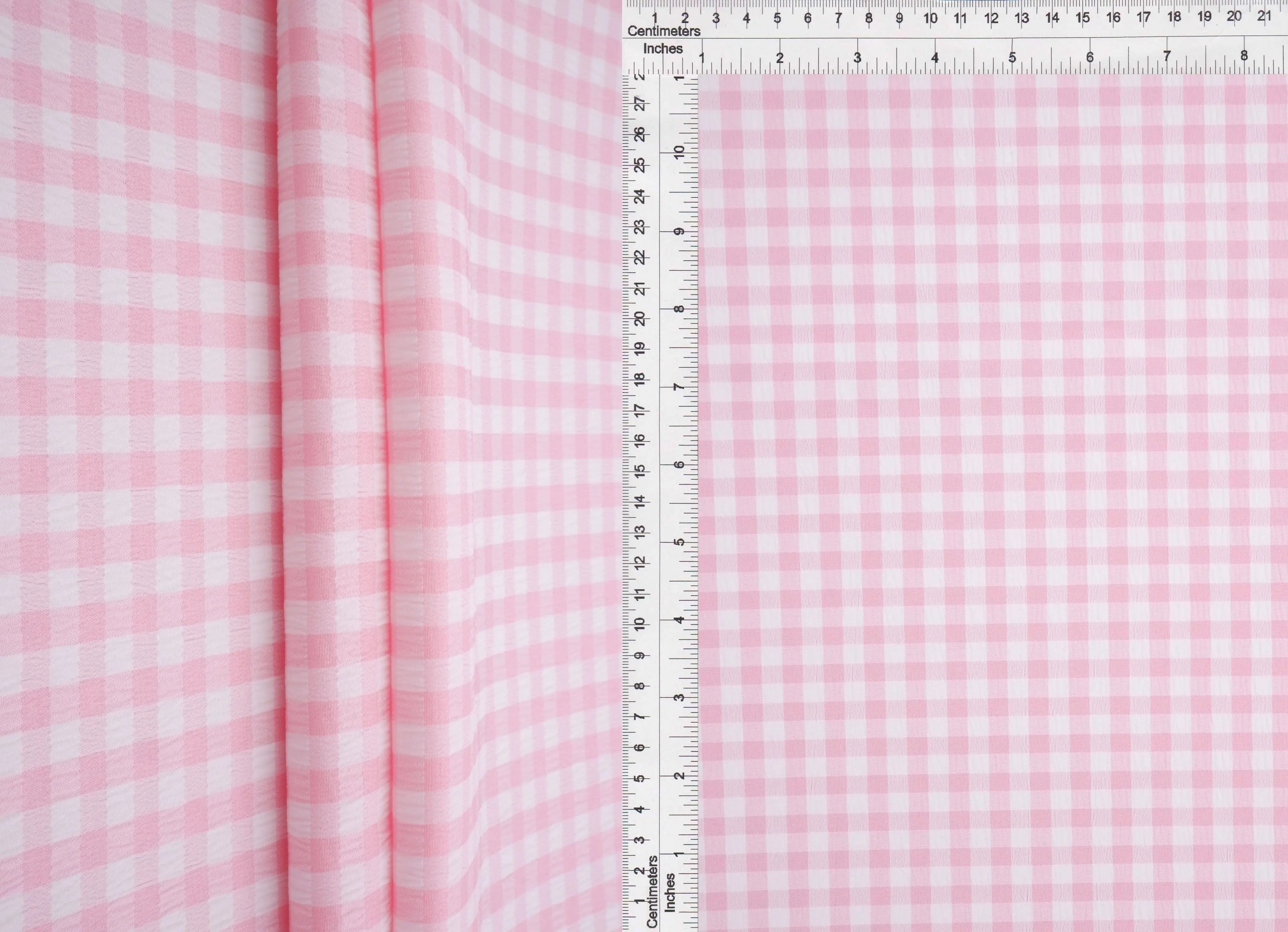 GH4616 PINK LT. BLOUSE GINGHAM PLAID POLYESTER SOLID-B SPANDEX T-SHIRT TEXTURE WOVEN TOPS TUNICS