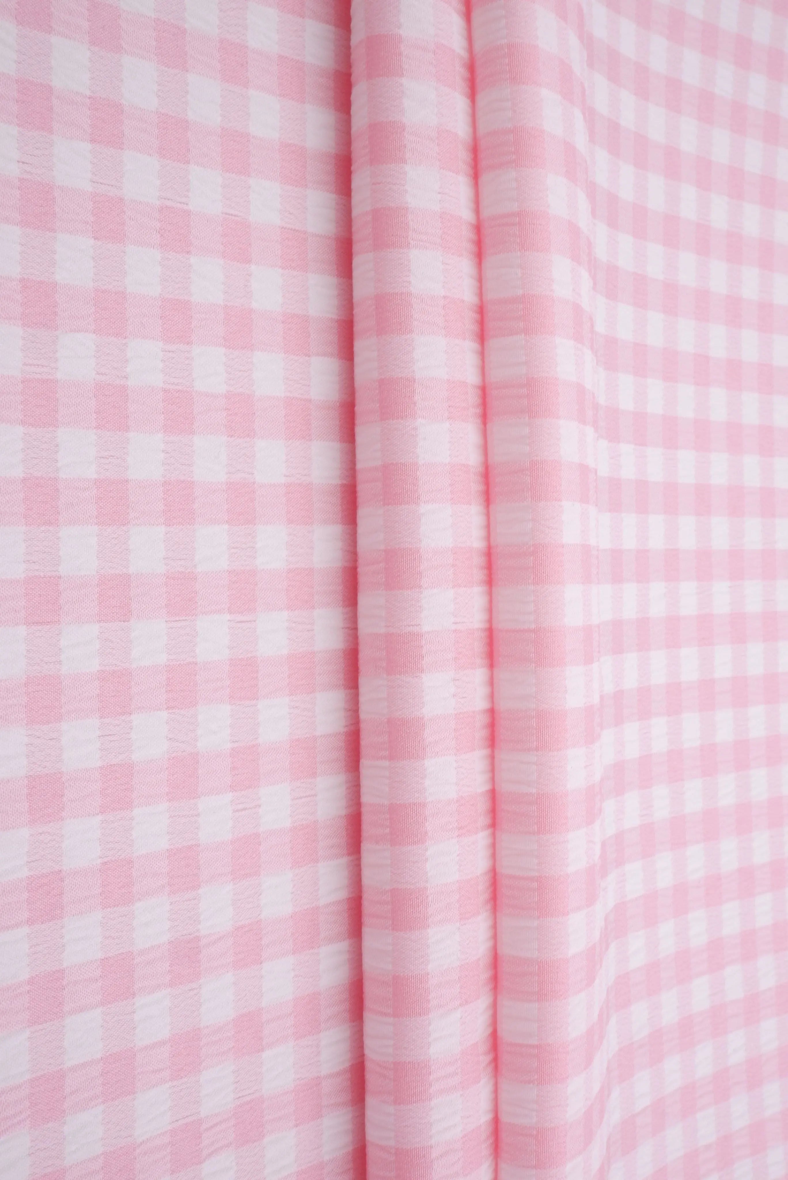 GH4616 PINK LT. BLOUSE GINGHAM PLAID POLYESTER SOLID-B SPANDEX T-SHIRT TEXTURE WOVEN TOPS TUNICS