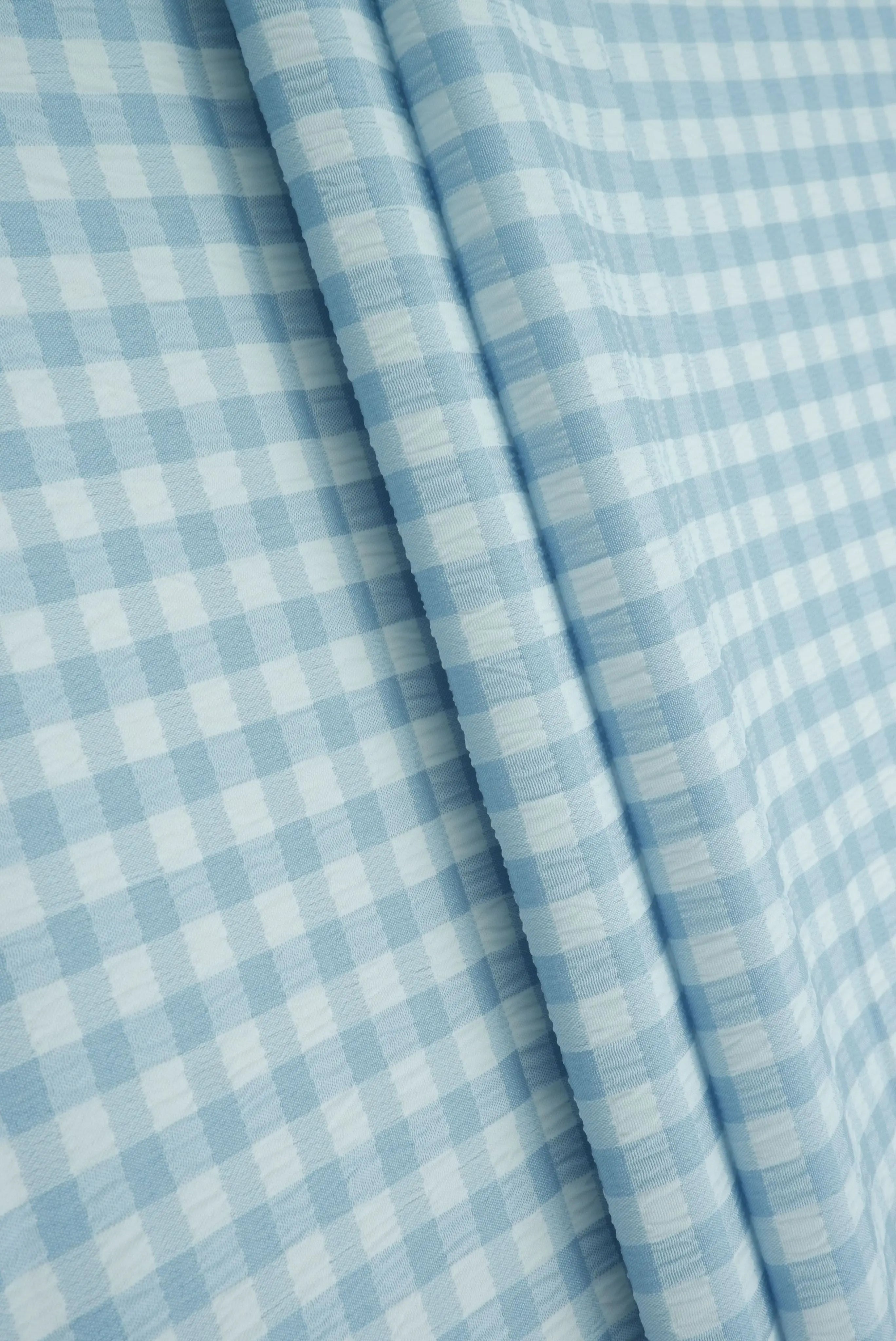 GH4616 BLUE BABY BLOUSE GINGHAM PLAID POLYESTER SOLID-B SPANDEX T-SHIRT TEXTURE WOVEN TOPS TUNICS