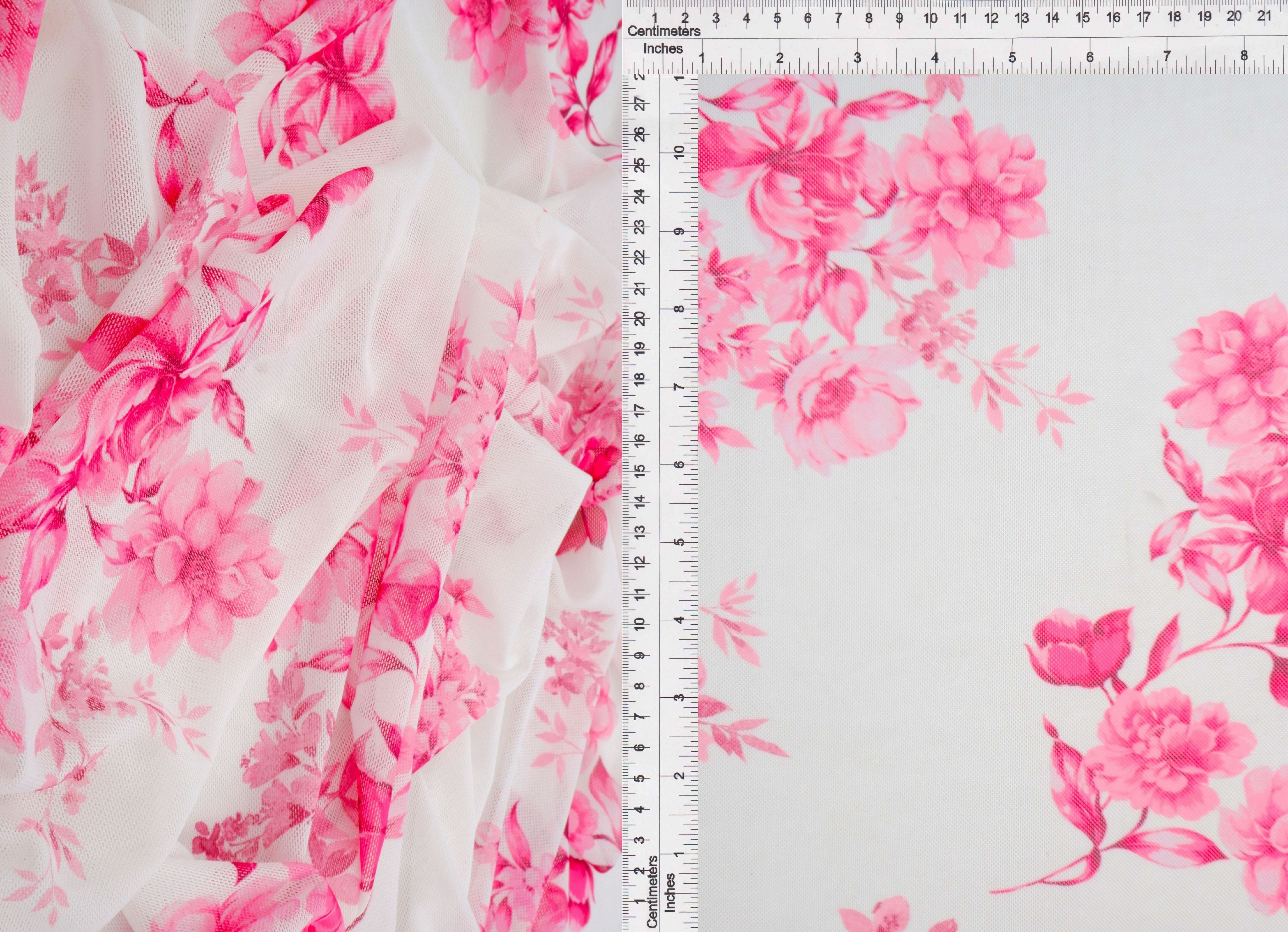 MESH-MS11422 IVORY/PINK BLOUSE DIGITAL PRINT DRESS FLOCKING FLORAL FLOWER LOUNGEWEAR MESH POLYESTER SPANDEX STRETCH TOPS