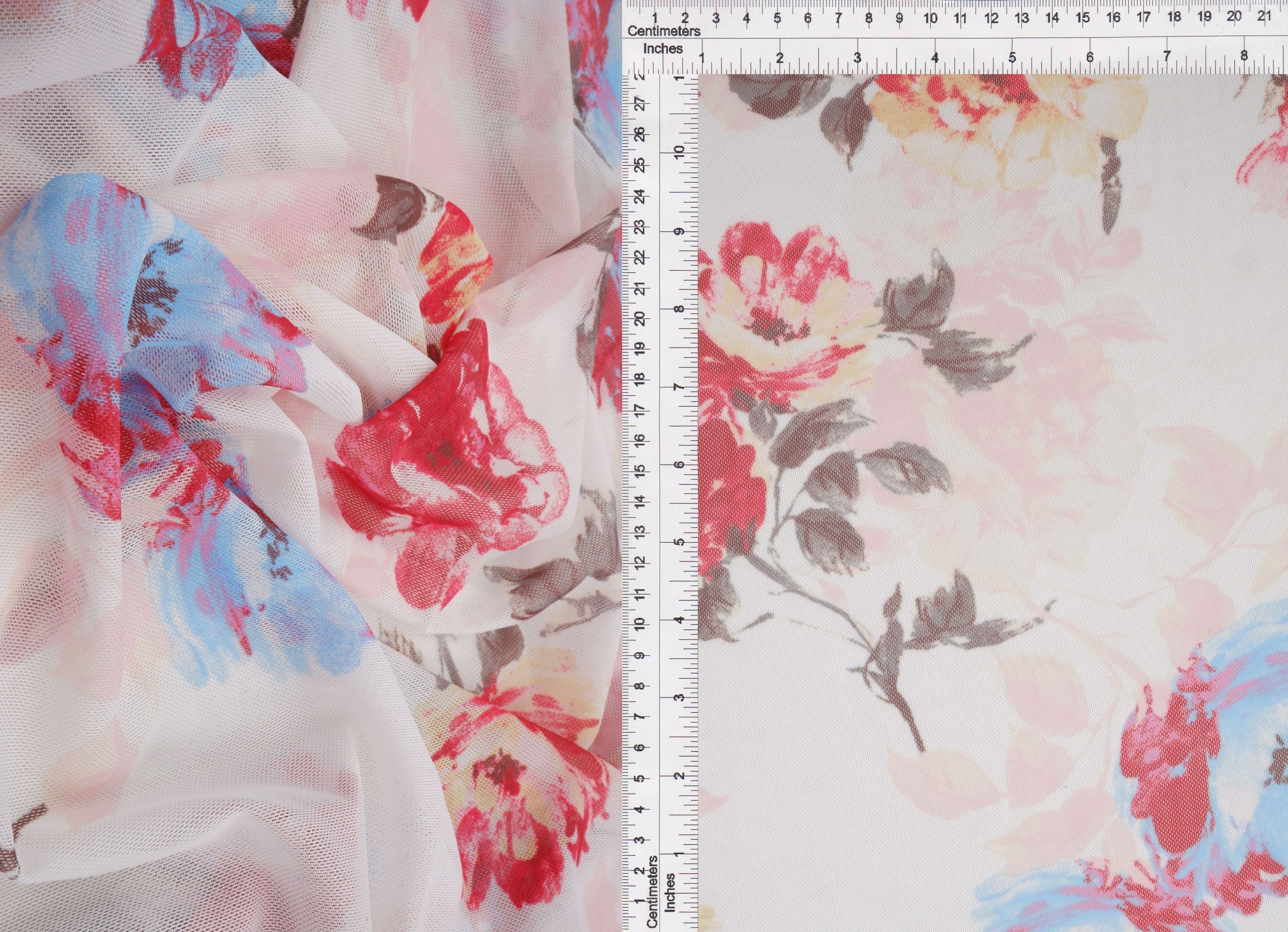 MESH-MS11423 IVORY/RED BLOUSE BODYSUIT CAMI DIGITAL PRINT FLOCKING FLORAL FLOWER LOUNGEWEAR MESH POLYESTER SPANDEX STRETCH TOPS TUNICS