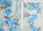 MESH-MS11423 IVORY/BLUE BLOUSE BODYSUIT CAMI DIGITAL PRINT FLOCKING FLORAL FLOWER LOUNGEWEAR MESH POLYESTER SPANDEX STRETCH TOPS TUNICS
