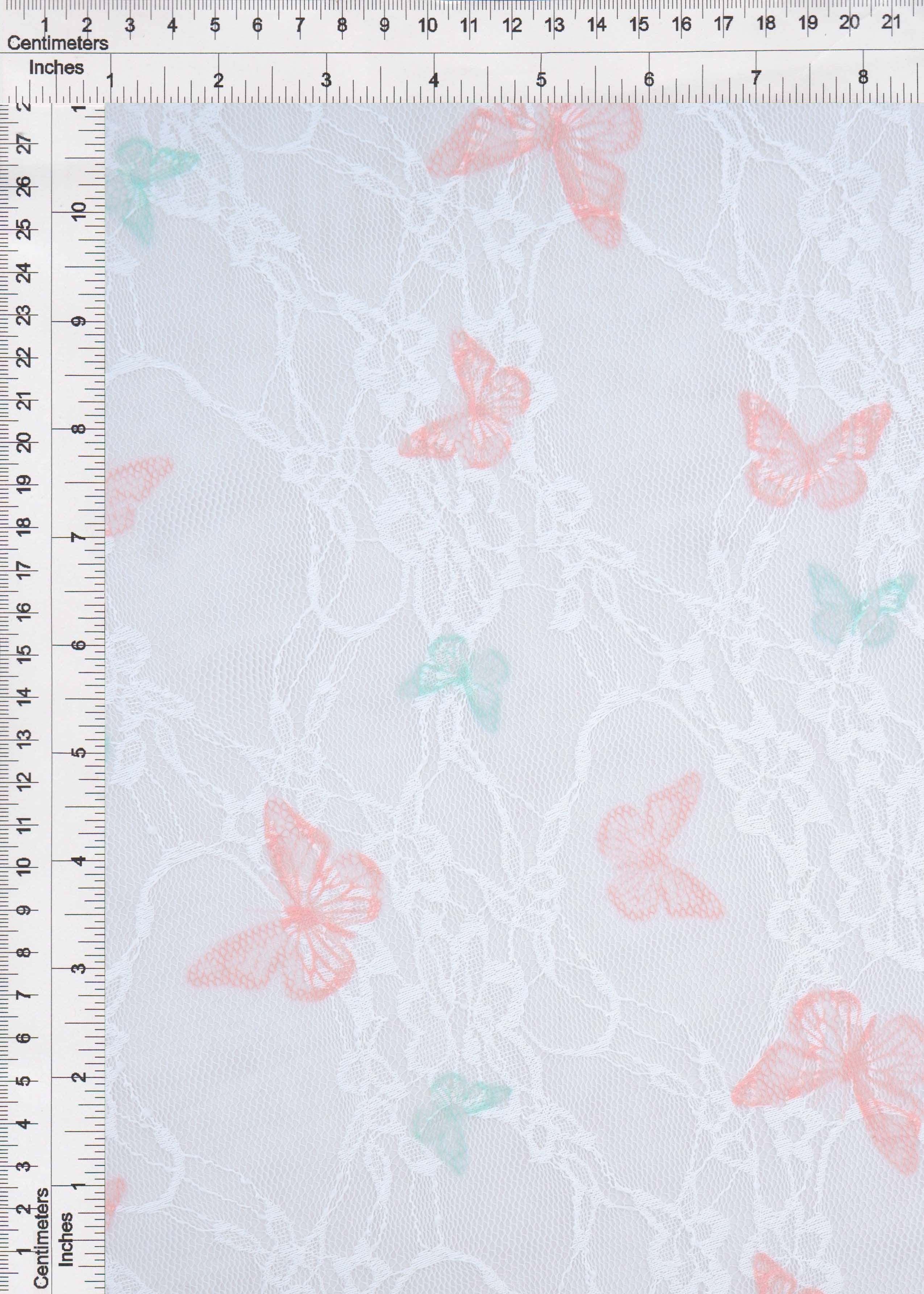 LACE1483-M11481 IVORY/PEACH BLOUSE BOTTOMS BUTTERFLY DIGITAL PRINT DRESS LACE PANTS POLYESTER SKIRTS SPANDEX TOPS