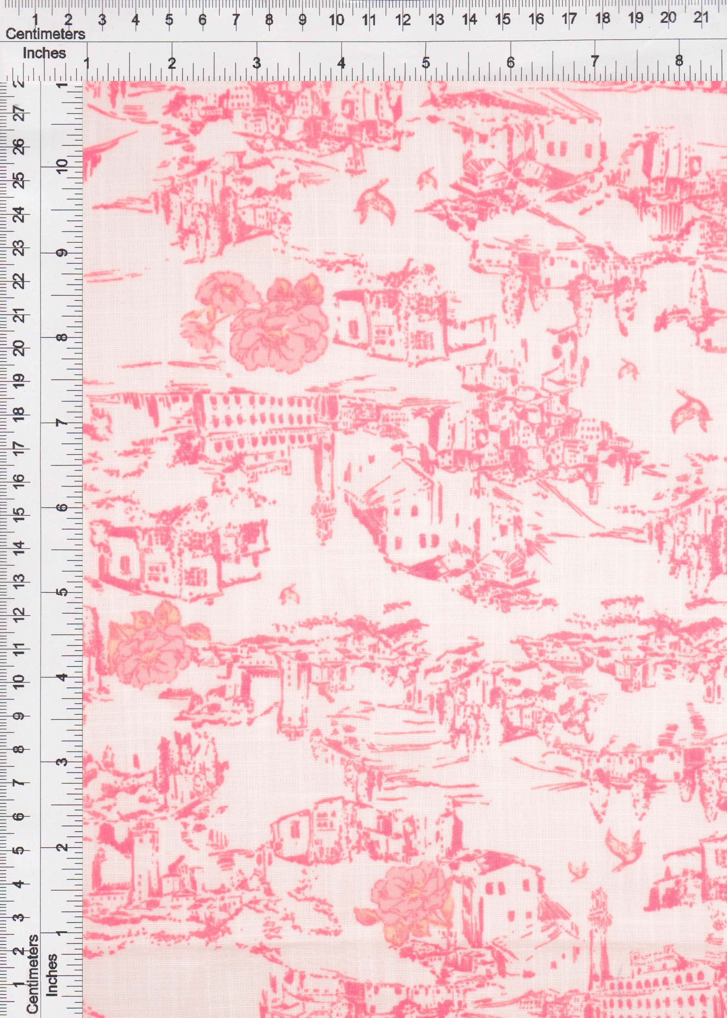 LIN4641-MS11491 PINK CORAL BLOUSE CAMI DRESS LINEN LOOK PANTS POLYESTER PRINT SKIRTS TOILE TOPS WOVEN