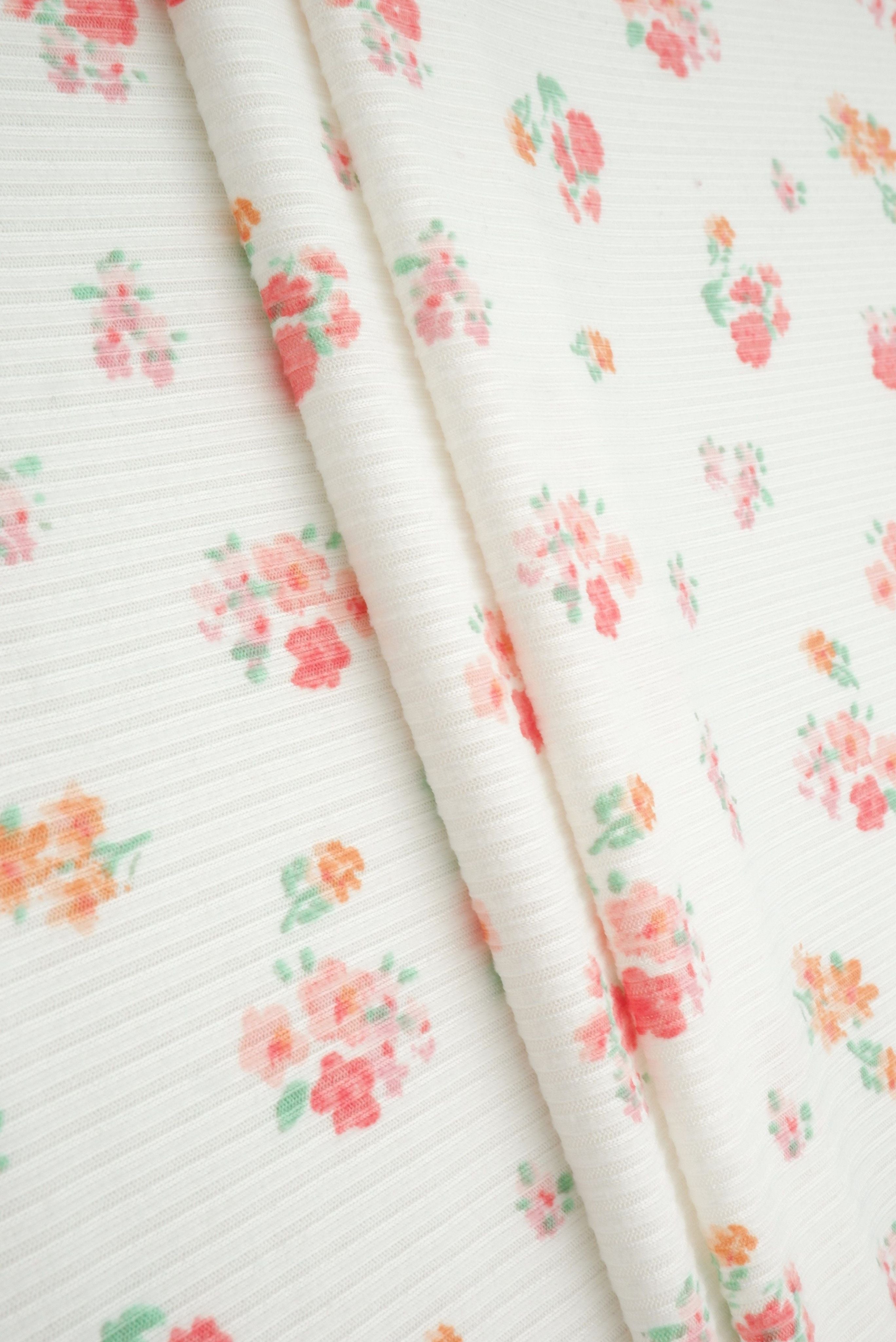 Rib Ditsy Floral Print Knit Fabric   KNT3422-M11002B 