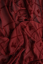 FLOCK-MS11377 CHERRY RED BLOUSE BODYSUIT BOTTOMS CONVERSATIONAL DRESS FLOCKING KNIT MESH PANTS POLYESTER PRINT SKIRTS SPANDEX STRETCH TOPS