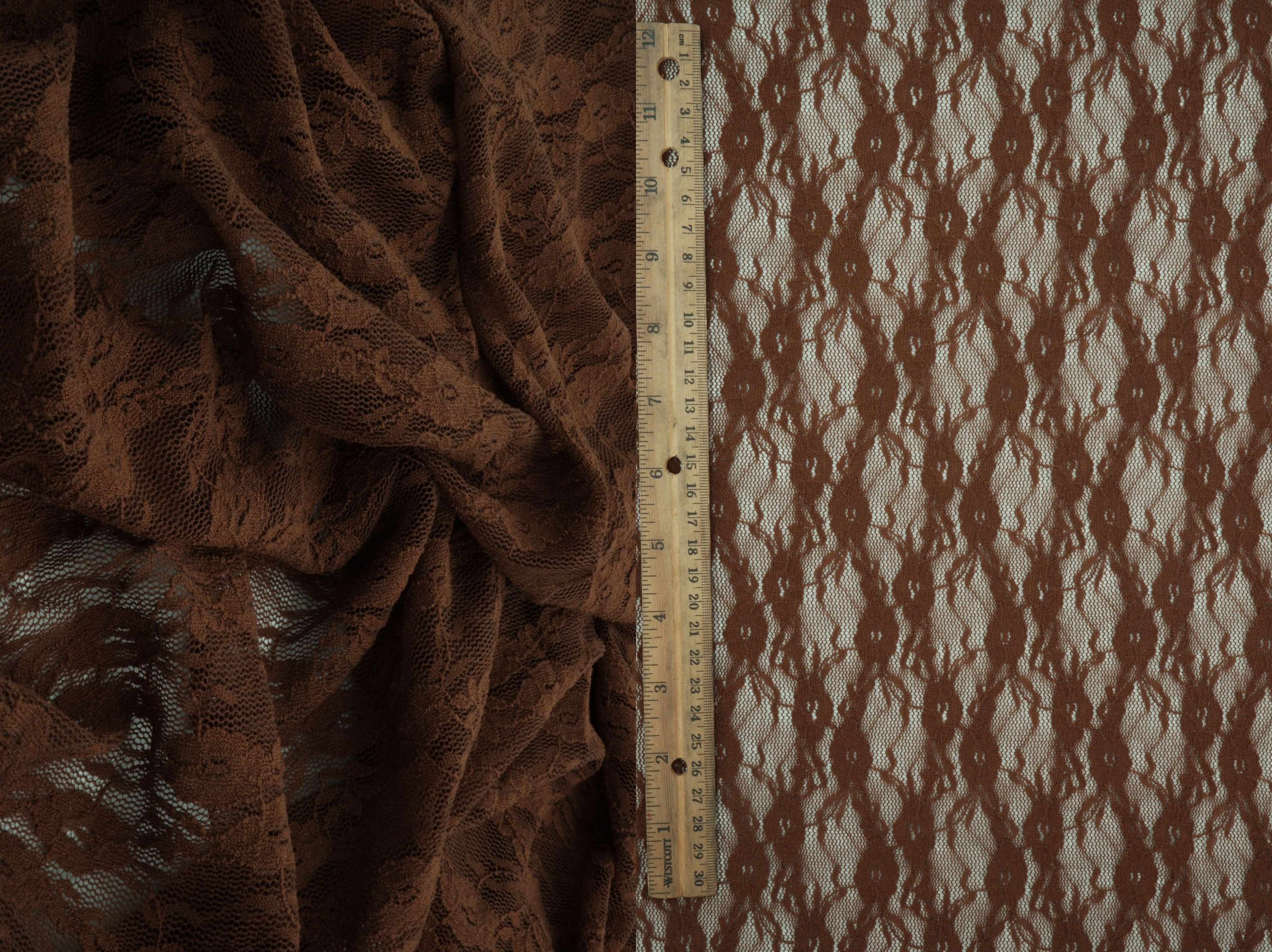 LACE-4481 BROWN BLOUSE BODYSUIT DRESS FLORAL LACE LOUNGEWEAR NO-PRINT NYLON SOLID SPANDEX T-SHIRT TOPS TUNICS