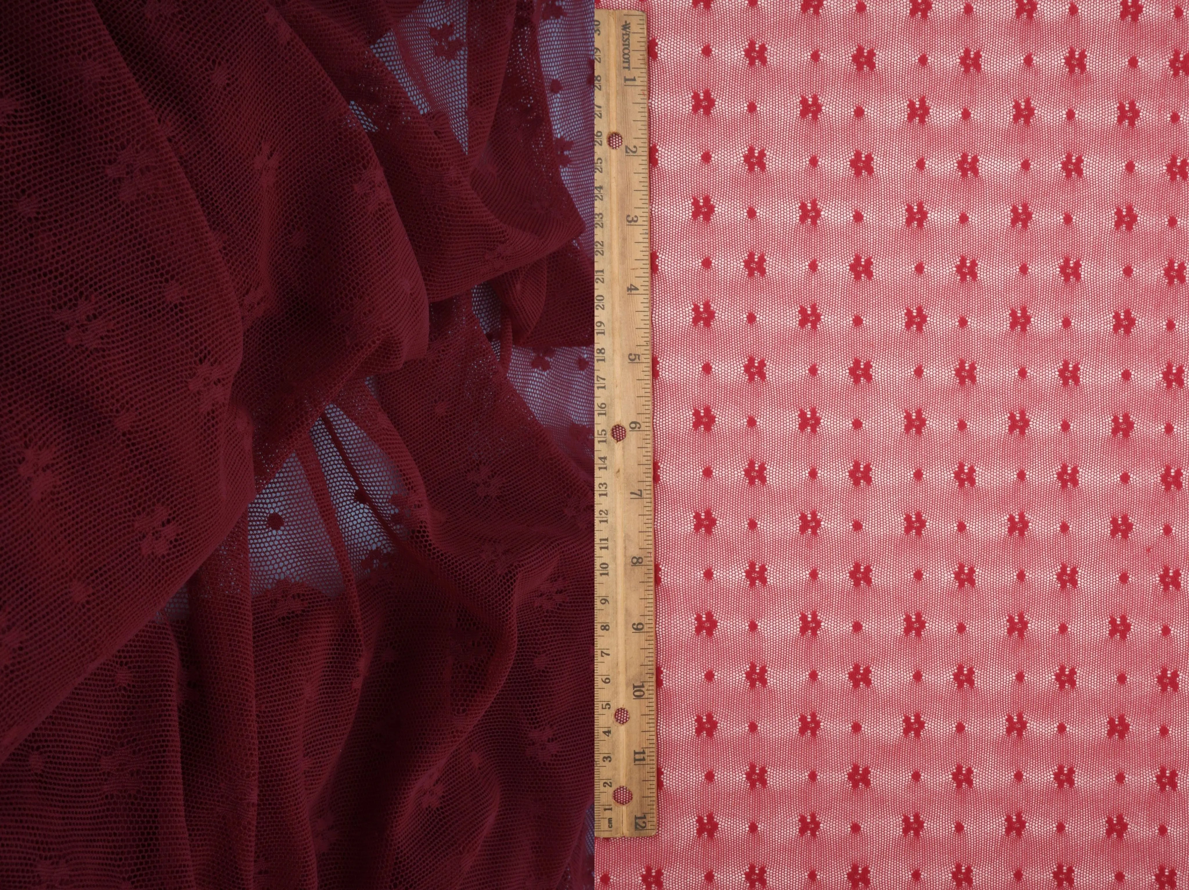 LACE-4658 CHERRY RED BLOUSE BODYSUIT DRESS LACE NYLON SKIRTS SPANDEX TOPS TUNICS